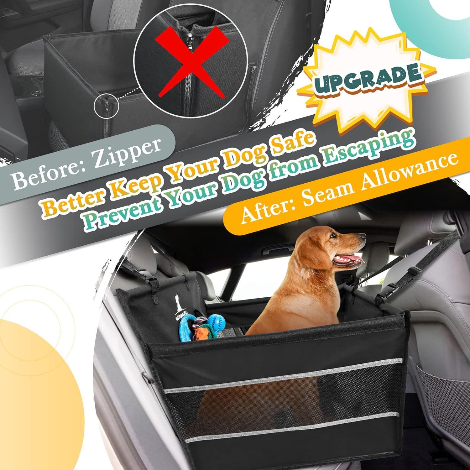 POPOLIC Hunde-Autositz Hochwertiger Hundesitz Auto für kleine und Mittlere Hunde, Hunde Autositz mit Sicherheitsgurt, faltbar für den Rücksitz im Autos, Waschma – Bild 4 von 5