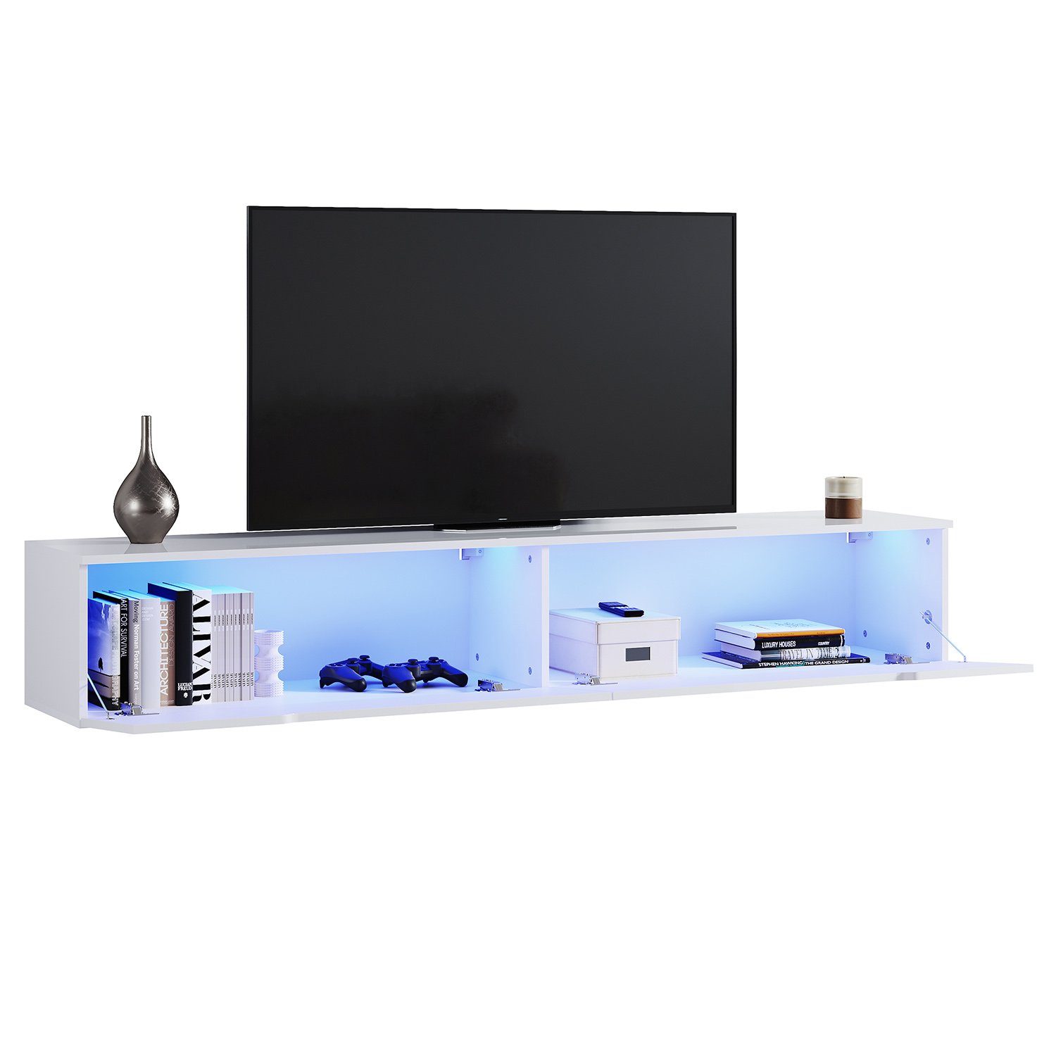 SONNI TV-Schrank Hochglanz TV mit weiß Schrank Lowboard LED-Beleuchtung,hängend/stehend Lowboard, 140/160/180cm