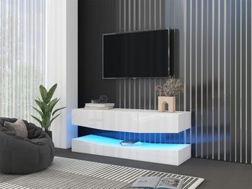 autolock TV-Schrank Hängend Wand befestigter schwimmender Hochglanz TV Board TV-Ständer mit LED-Beleuchtung Schank Wohnzimmer Home Office