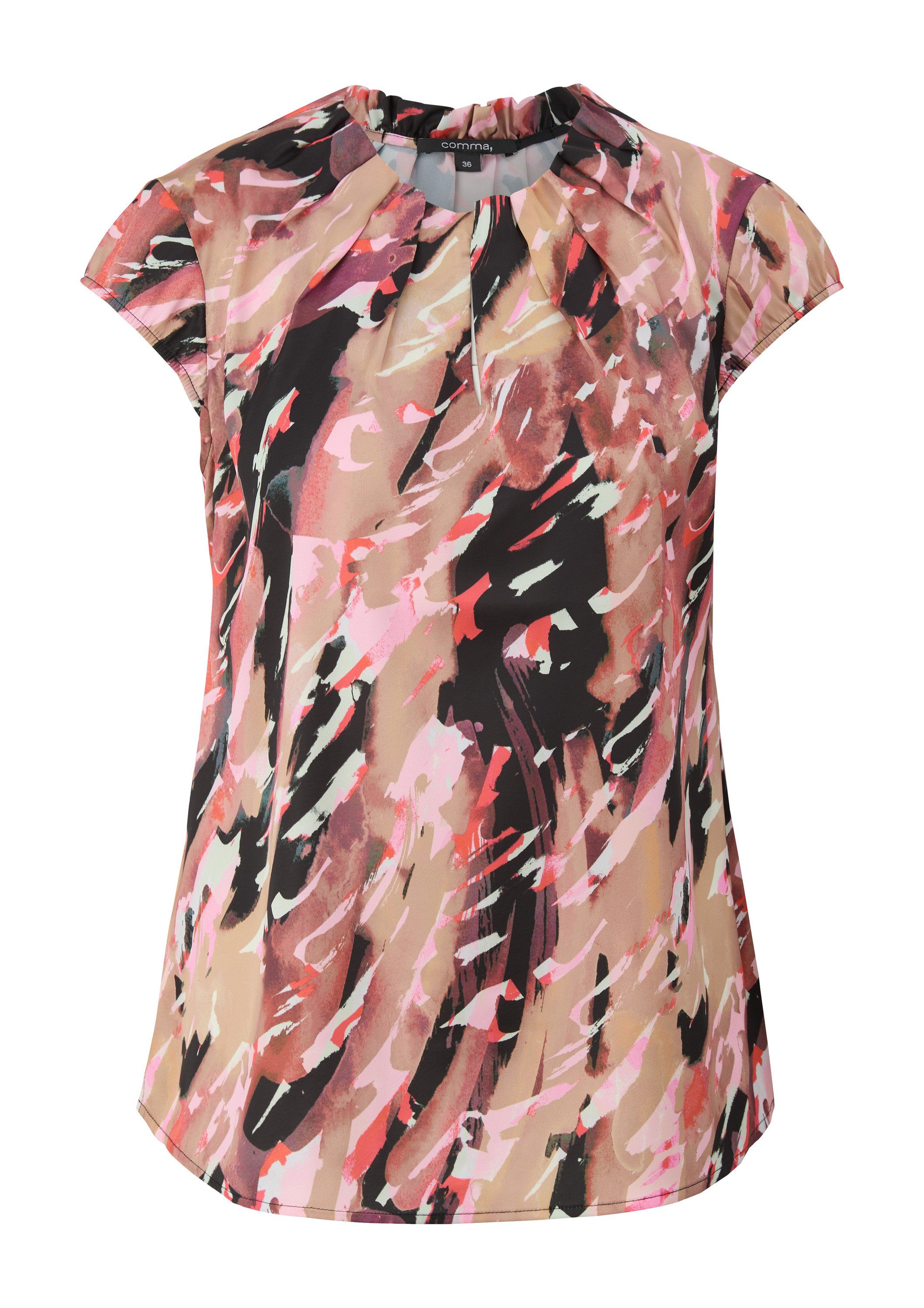 comma Kurzarmbluse Bluse Gemusterte Satinbluse günstig online kaufen
