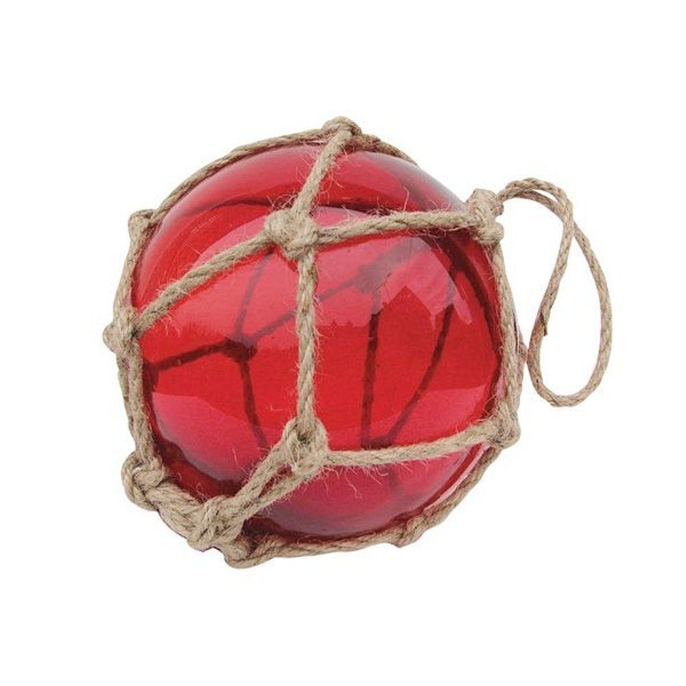Linoows Dekoobjekt Fischernetz Kugel, Fischerkugel aus Glas Rot 15 cm, rote Fischerkugel Jutenetz eingewoben