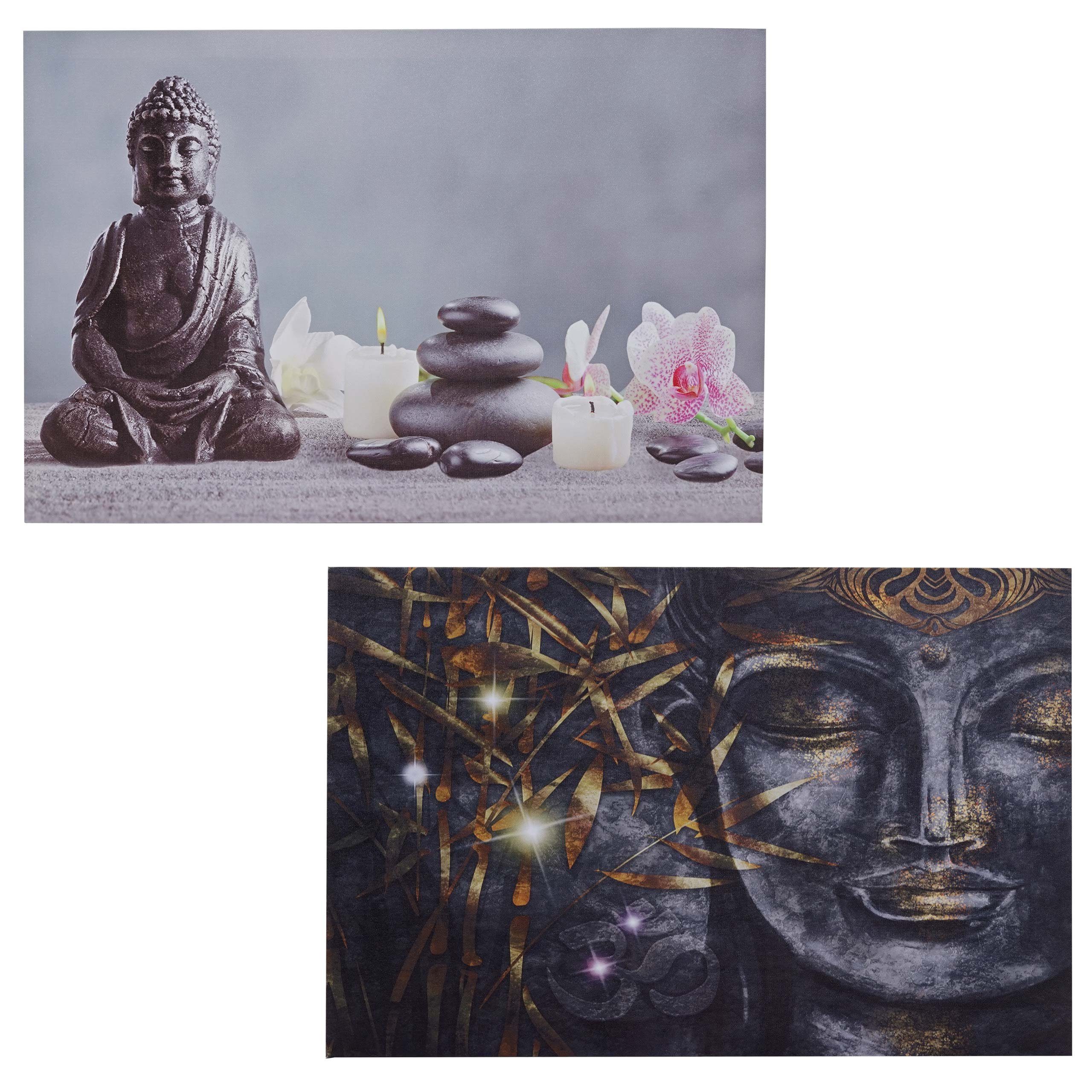 MCW LED-Bild LED-Bild-T-2, Buddha + Kerzen (Set), Mit Timer, Leuchtbild, Ein-/Ausschalter