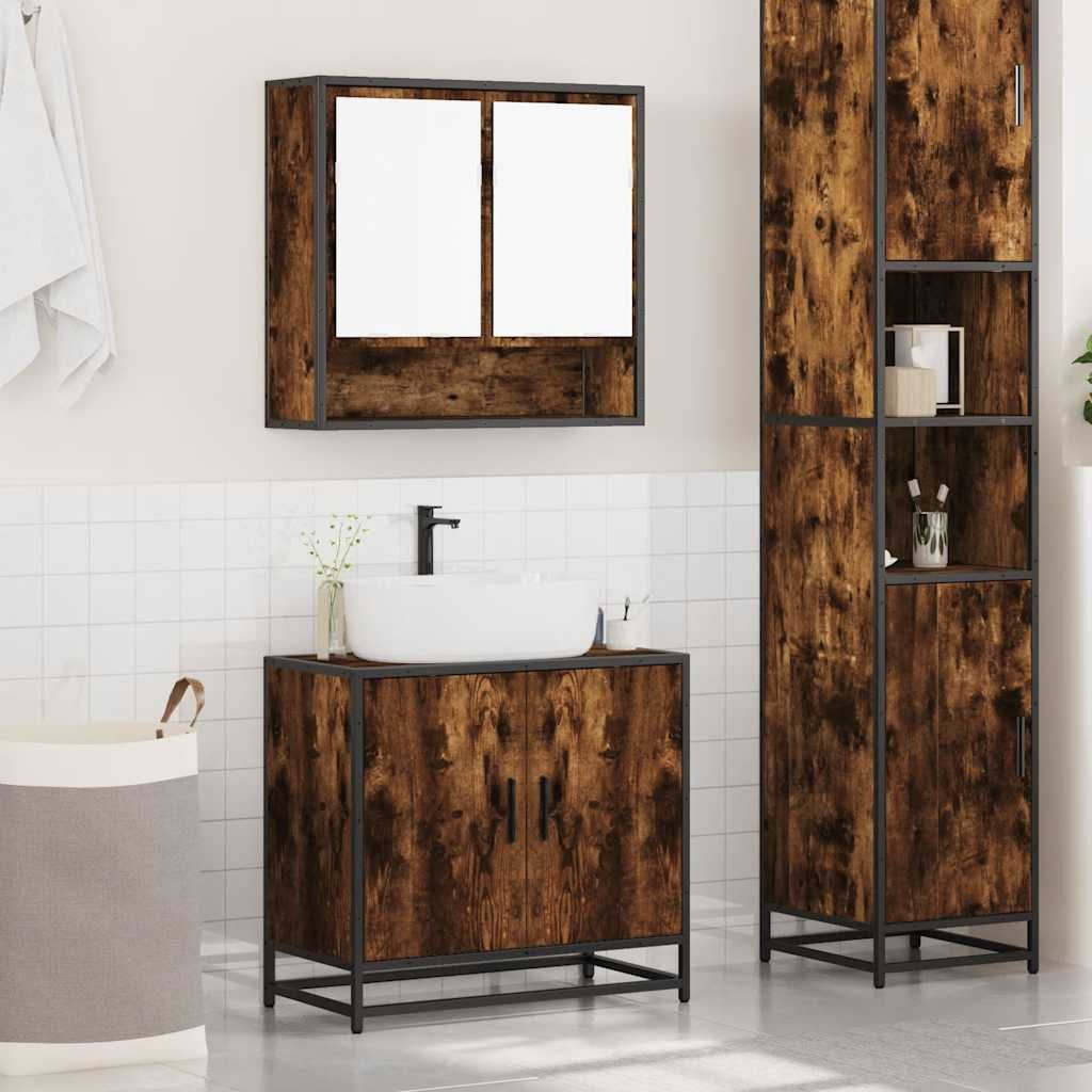 vidaXL Badezimmer-Set 2-tlg. Badmöbel-Set Räuchereiche Holzwerkstoff, günstig online kaufen