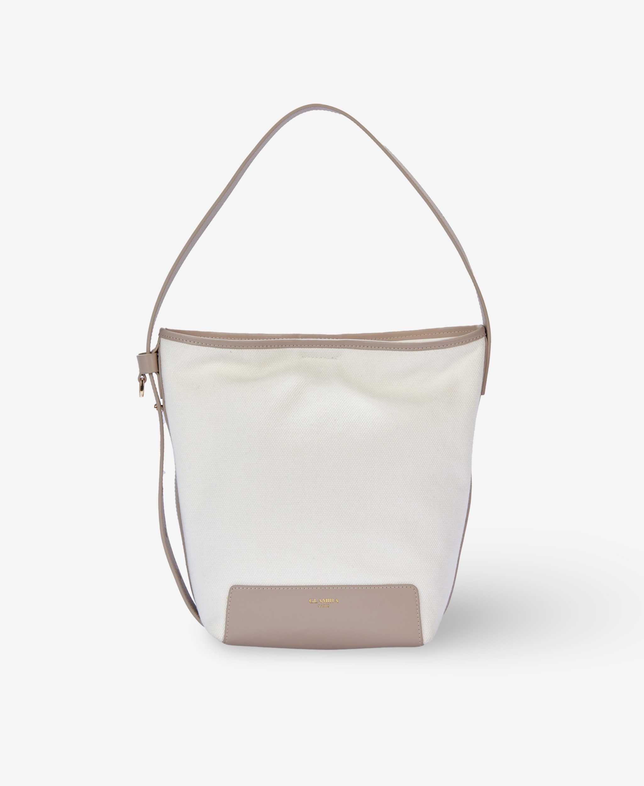 GLAMIRA Handtasche CarryMingle Weiße Beuteltasche (1-tlg), Bio-Baumwolle, Rindsleder