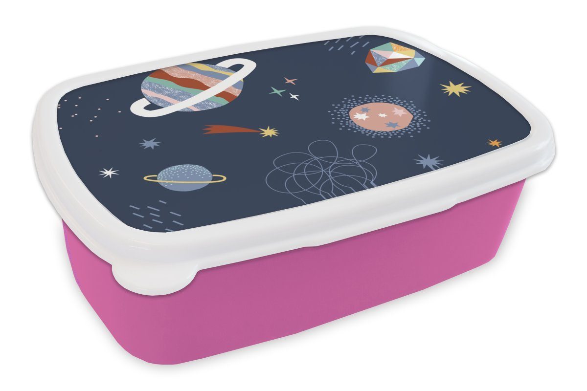 MuchoWow Lunchbox Kinderzimmer - Weltraum - Planeten, Kunststoff, (2-tlg), Brotbox für Erwachsene, Brotdose Kinder, Snackbox, Mädchen, Kunststoff rosa