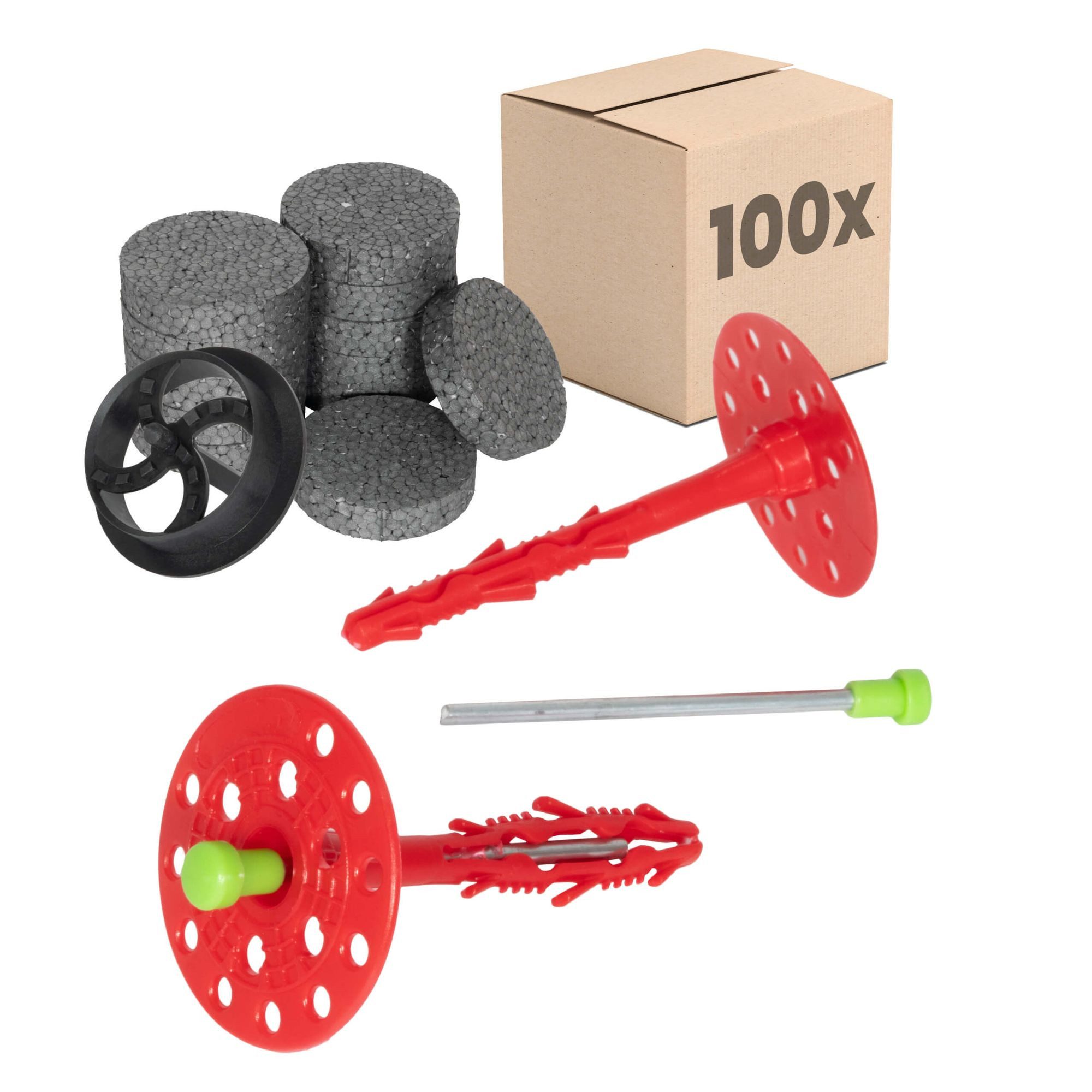 PROTEKTOR Schrauben- und Dübel-Set Dämmstoffdübel Ø8mm, Schlagdübel mit Stahlnagel für WDVS, (Dämmstoffdübel Set Ø8x100mm (100 Stück + 200 Rondelle + 1 Fräser), 300 St., Fassadendübel für WDVS und zur Befestigung von Fassadendämmung), ETA-zertifizierte Schlagdübel Tellerdübel für alle Nutzungskategorien