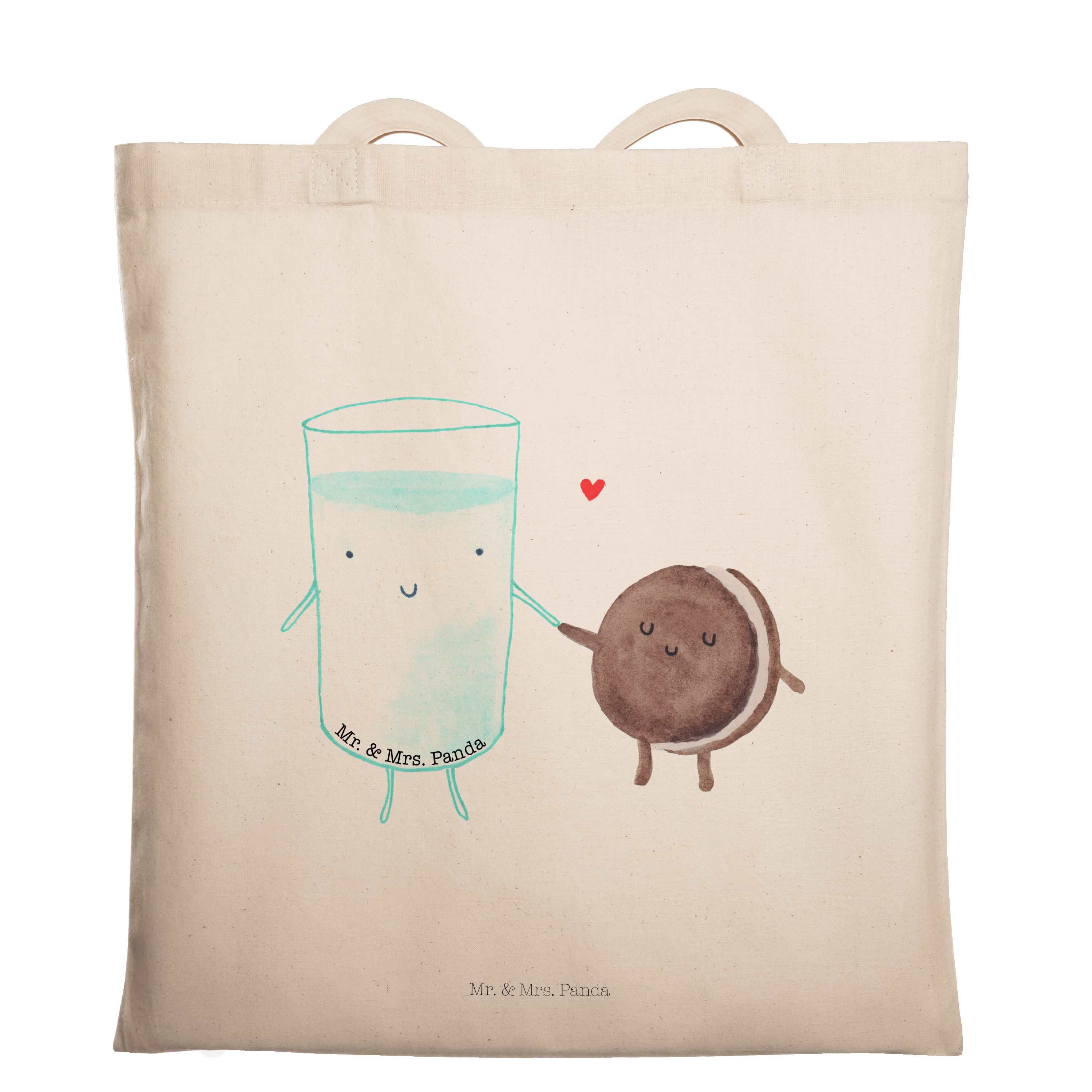 Mr. & Mrs. Panda - Tragetasche Keks & Transparent Milch - romantisch, Geschenk, (1-tlg) Tiere, Einkaufstas