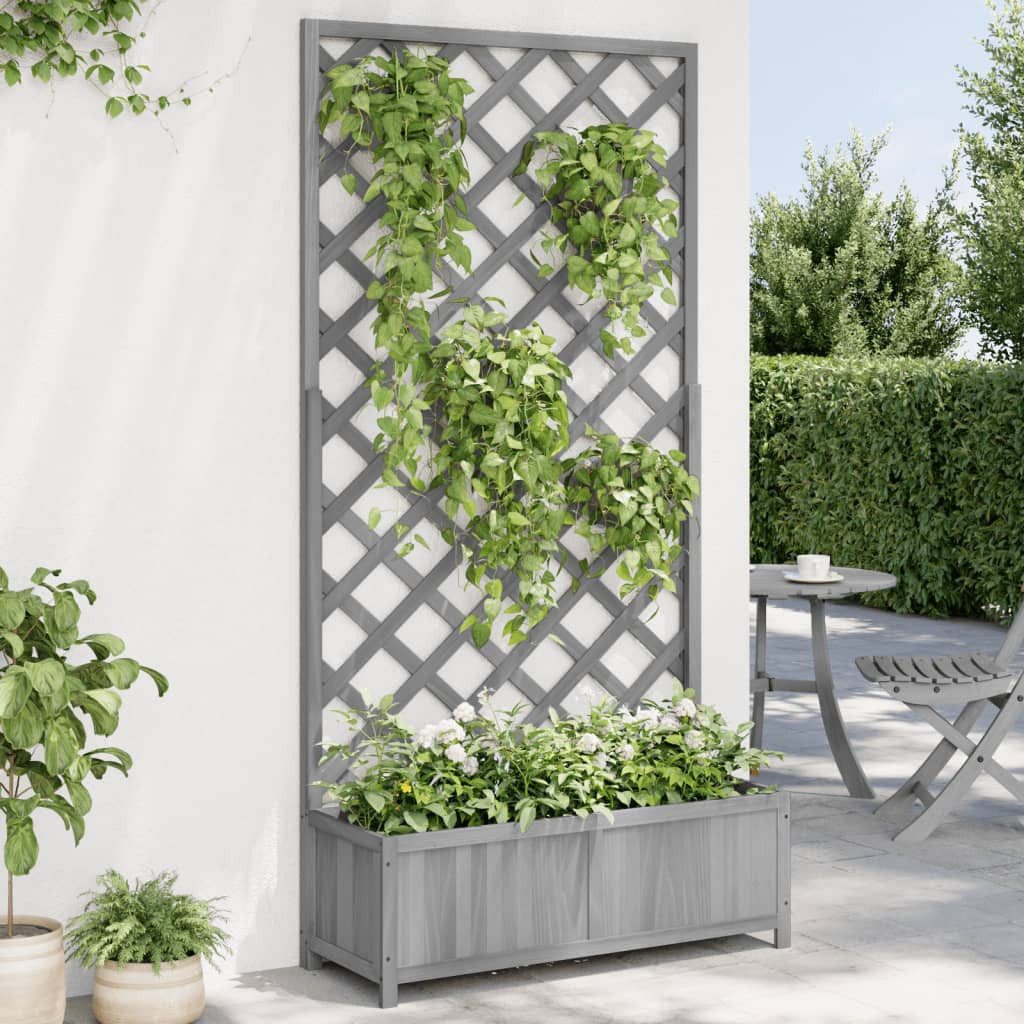 vidaXL Rankgitter 90 x 35 x 180 cm Pflanzkübel mit Spalier Grau Massivholz Tanne Rankhil