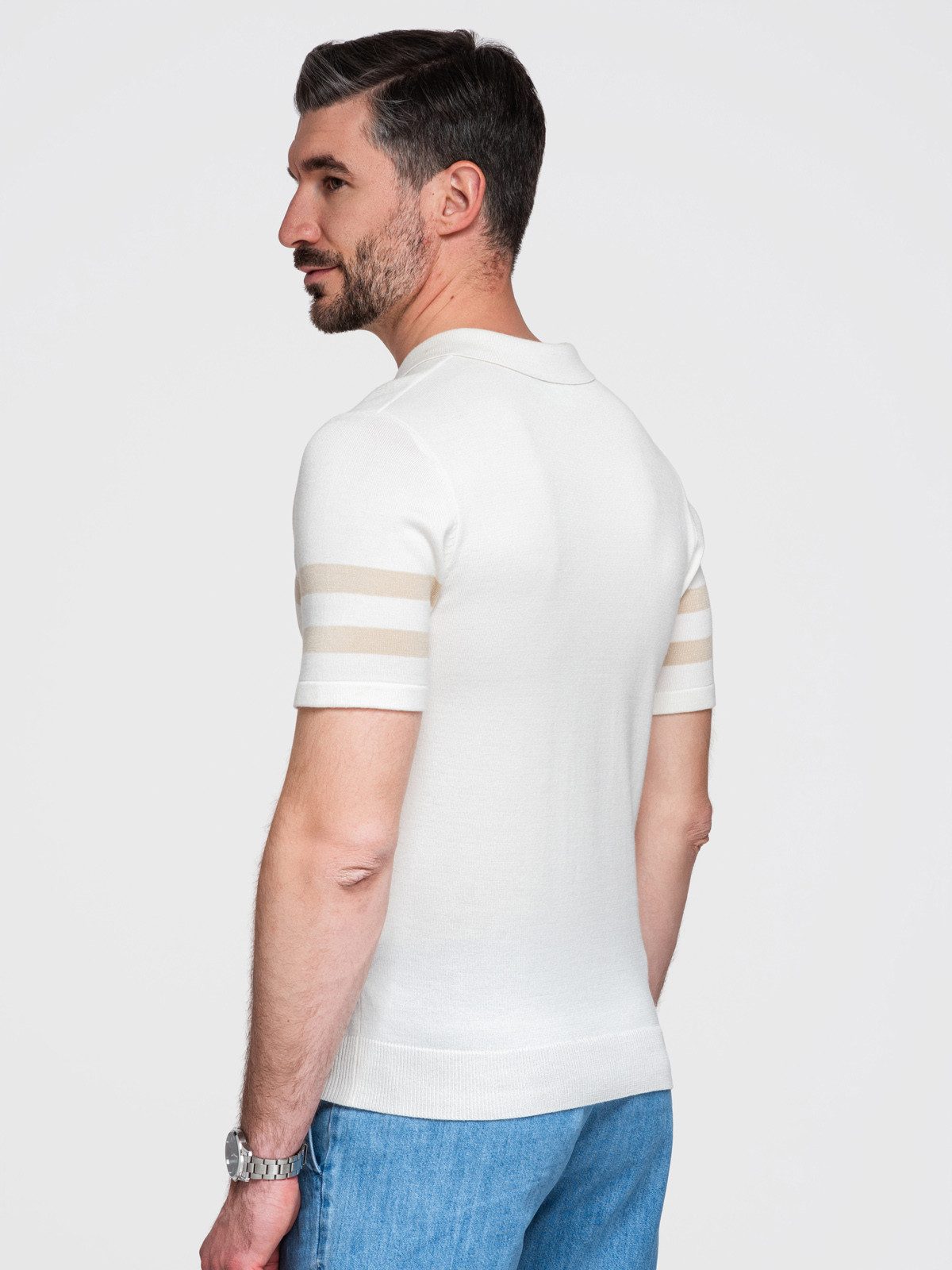 OMBRE Poloshirt Herren-Poloshirt aus weichem Strick mit kontrastierenden Streifen