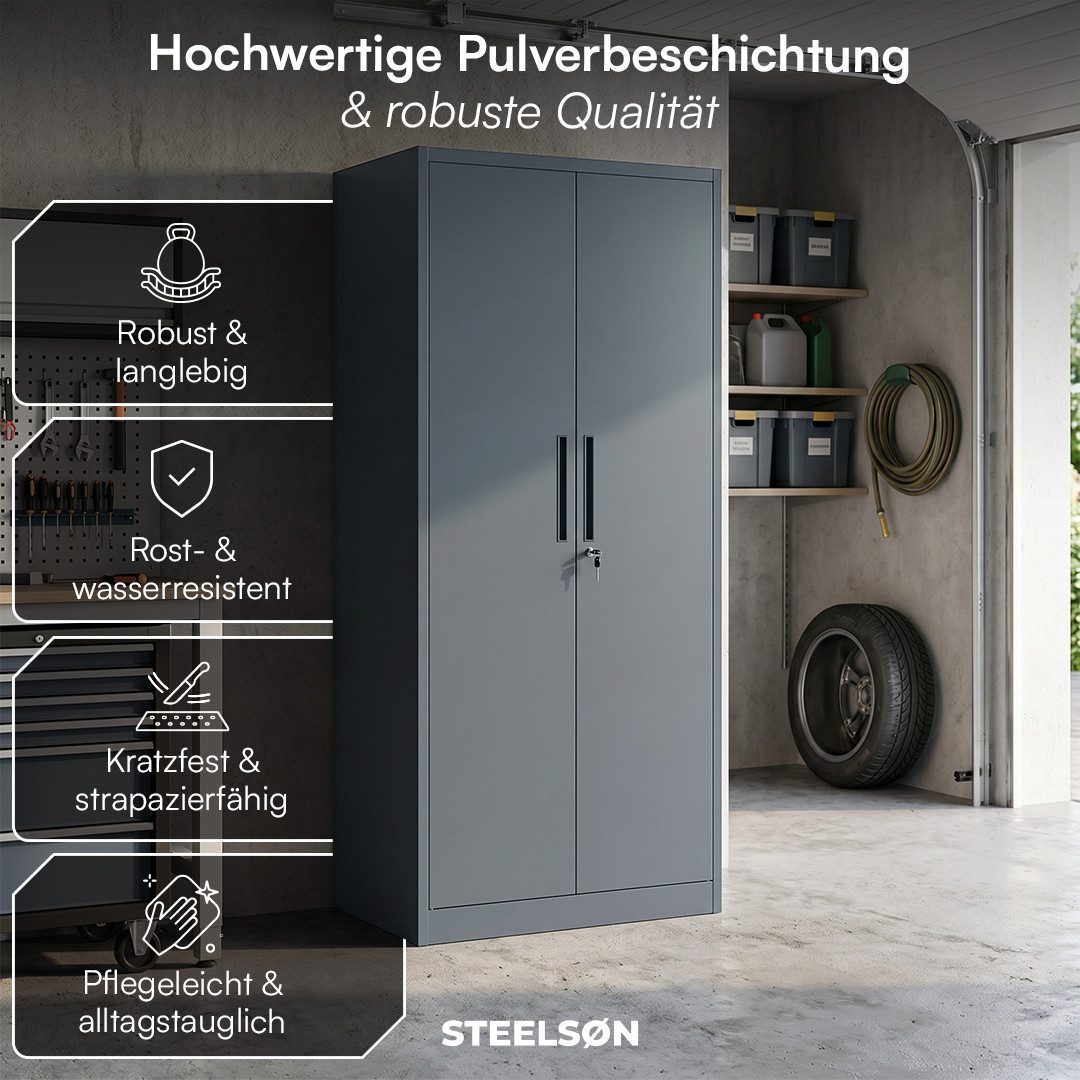 STEELSØN Garderobenschrank Regulus abschließbar (Anthrazit, 1-St) Spindschrank aus Stahl mit 6 Fächern & 1 Kleiderstange, inkl. Schloss