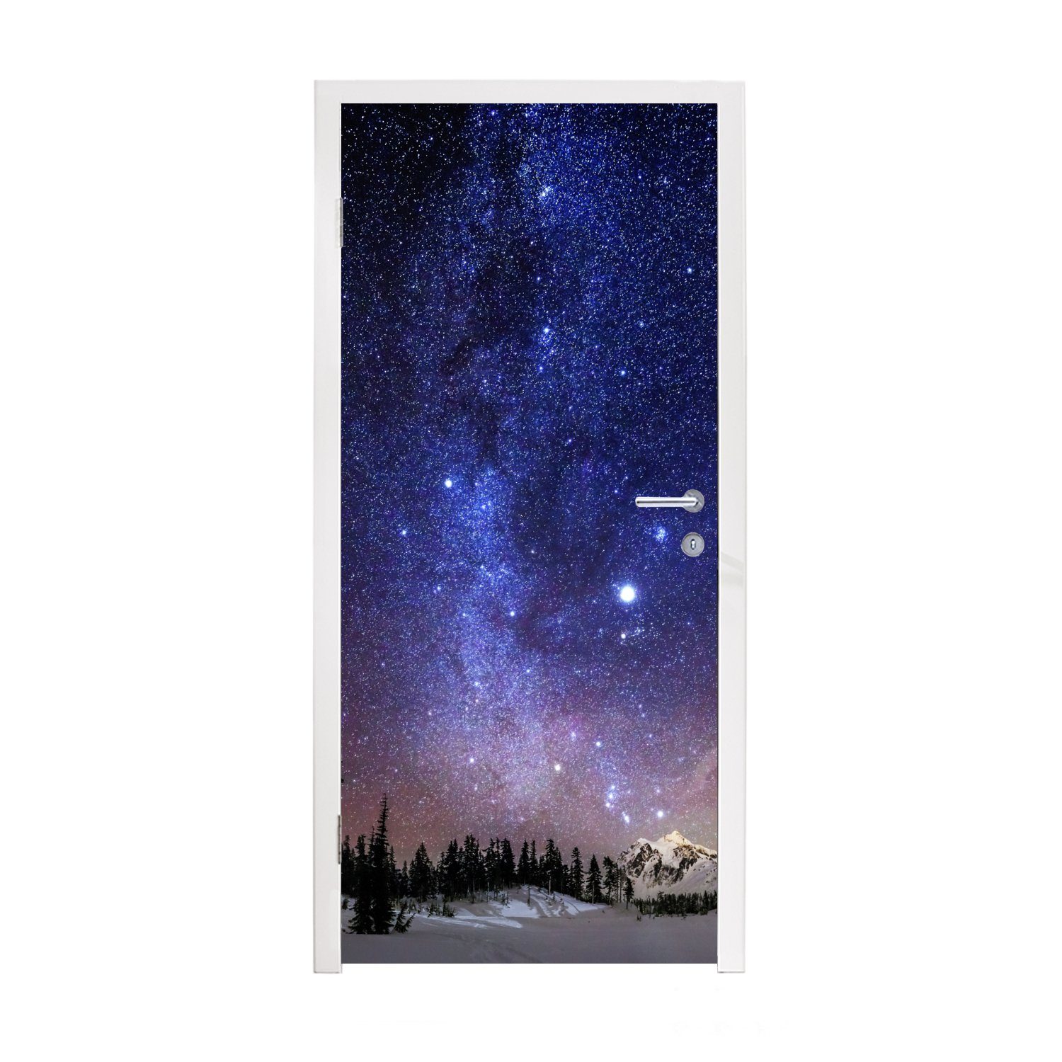 MuchoWow Türtapete Sternenhimmel - Schnee - Berg, Matt, bedruckt, (1 St), Fototapete für Tür, Türaufkleber, 75x205 cm