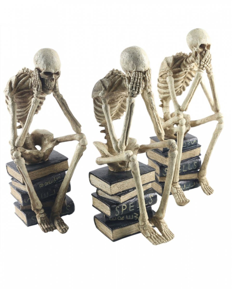 Horror-Shop Dekofigur Skelettfiguren die auf Bücher sitzen 3er-Set 35cm