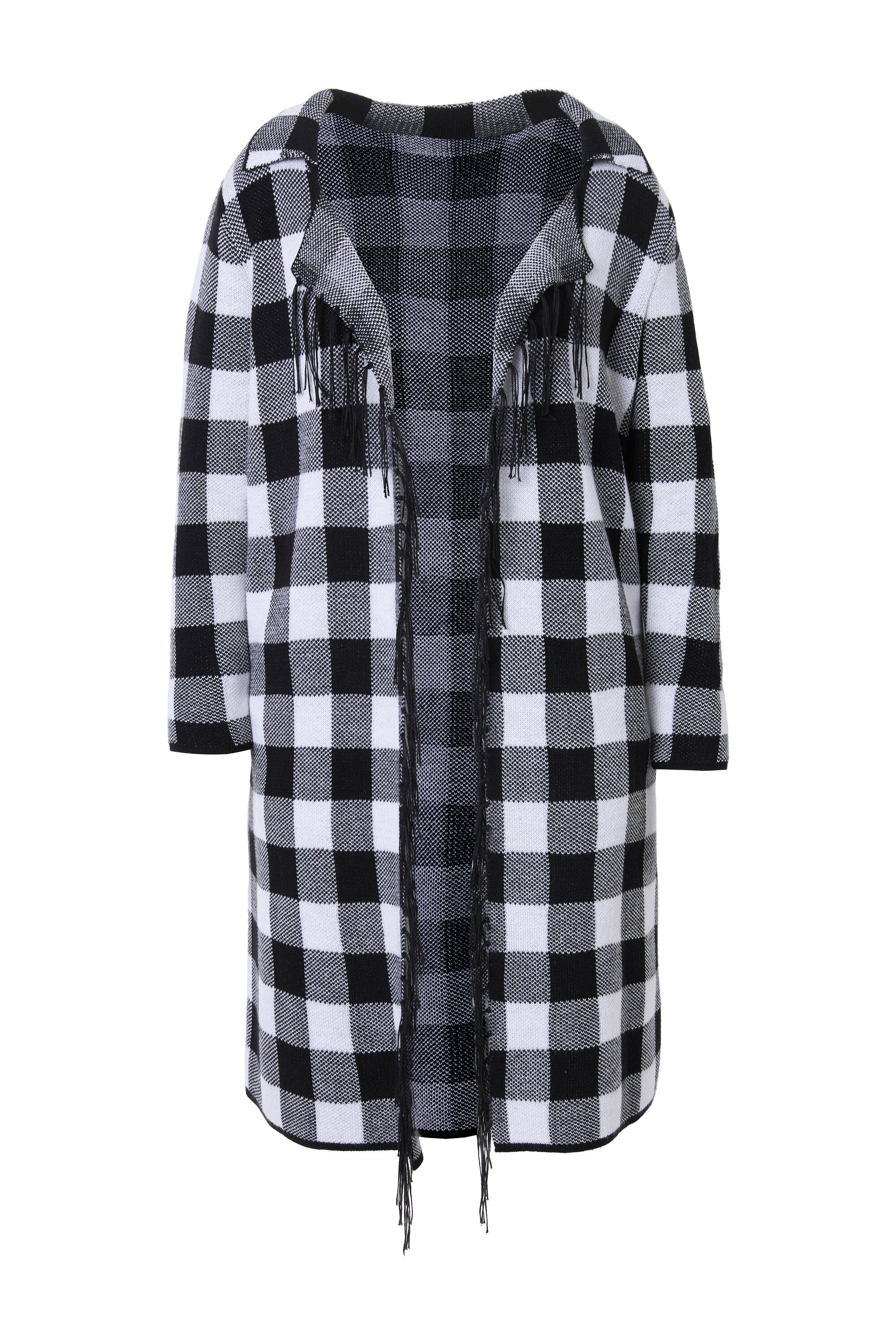 Angel of Style Strickjacke Strickjacke Straight Fit Karo Fransenkanten
