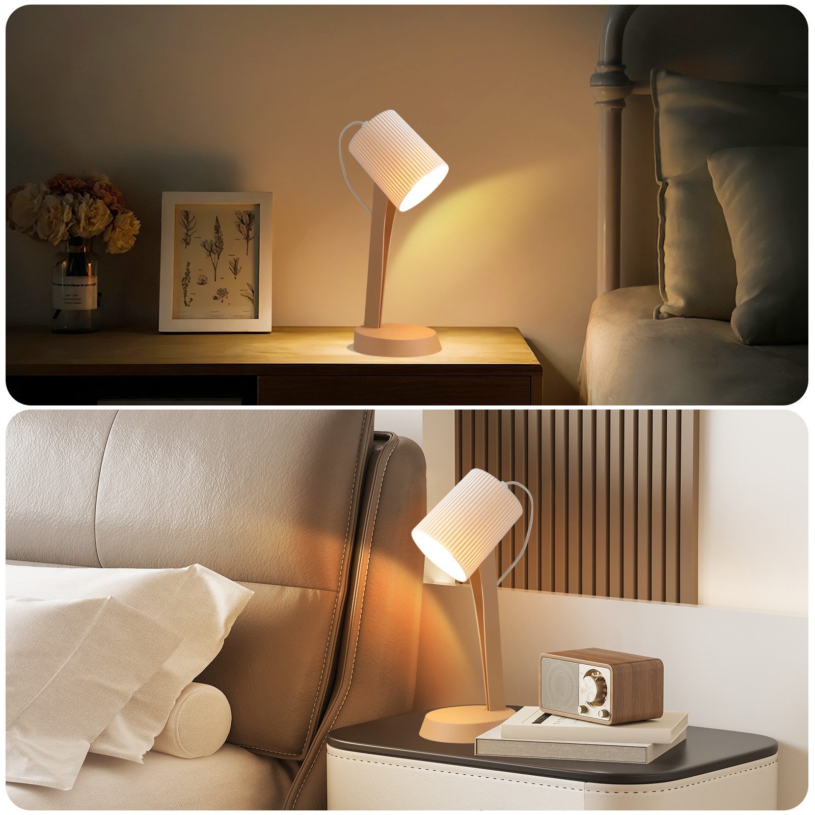 Nettlife Nachttischlampe 2er Set Tischlampe schlafzimmer mit Kabel Kleine E14 Moderne, LED wechselbar, Landhausstil Tischlampen für Esstisch Schlafzimmer Wohnzi – Bild 5 von 5