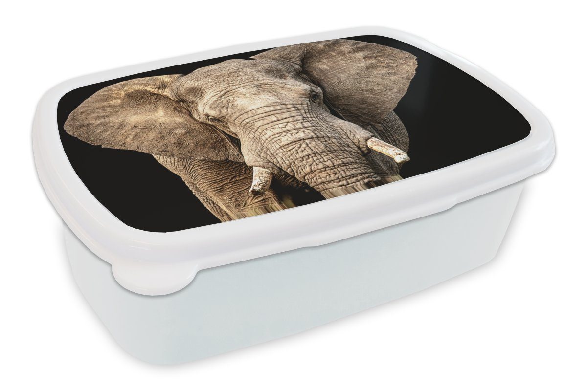 MuchoWow Lunchbox Elefant - Porträt - Schwarz, Kunststoff, (2-tlg), Brotbox für Kinder und Erwachsene, Brotdose, für Jungs und Mädchen weiß