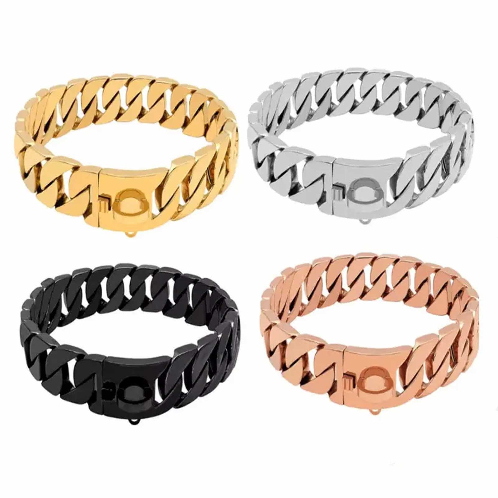 Monkimau Hunde-Halsband Edelstahl Hundekette Silber 32mm - L-M - 20inch/51cm