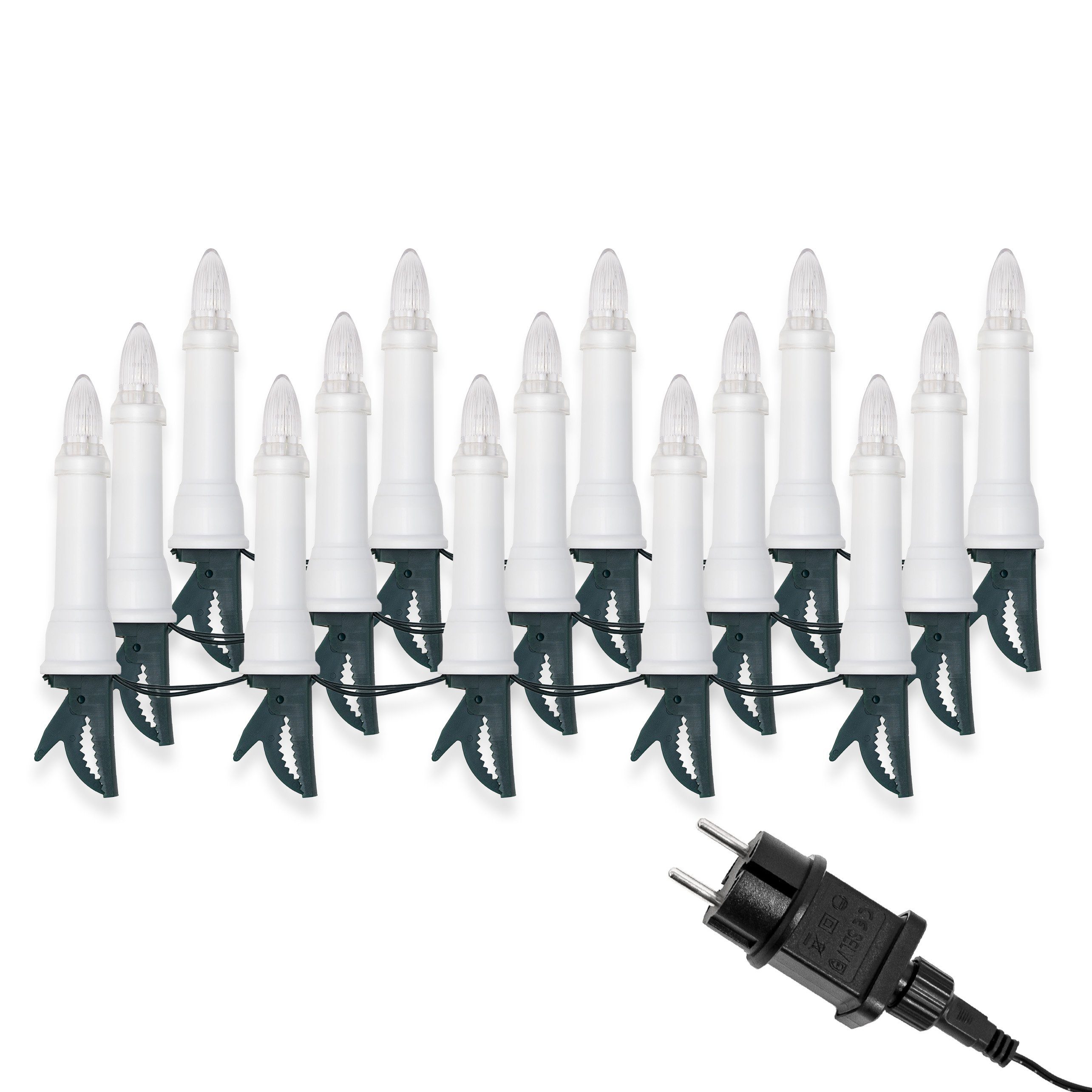 IC Winterworld LED-Lichterkette LED Lichterkette Weihnachtsbaum für außen und innen (IP44), Strom, 15-flammig, ohne Batterien, Riffel-Weihnachtskerzen für den Christbaum