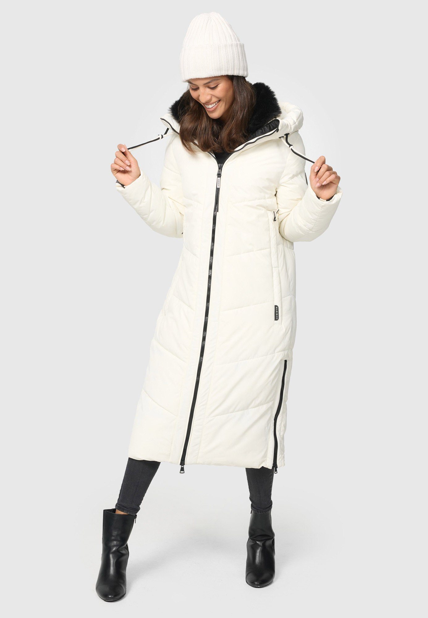 Marikoo Winterjacke Nadaree XVI Mantel großer Off Stepp White Kapuze mit