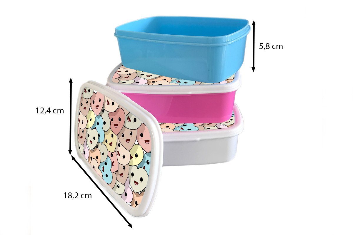 Herz Lunchbox Kinder Erwachsene, für Jungs Mädchen Brotbox Baby, Muster und Kunststoff, für Brotdose, (2-tlg), und - weiß - MuchoWow
