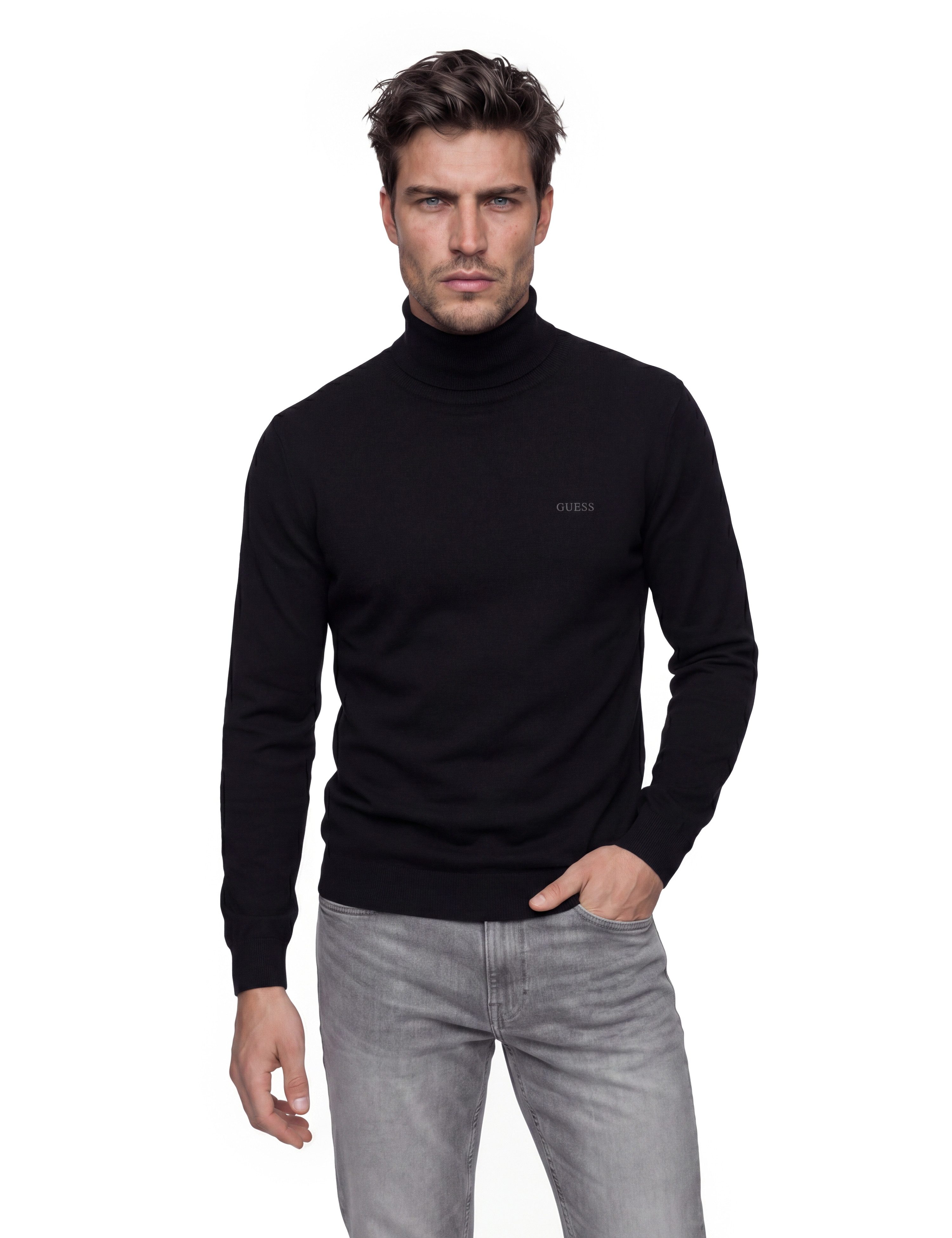 Guess Rollkragenpullover mit Seide und Wolle, Regular Fit, Logo-Schriftzug