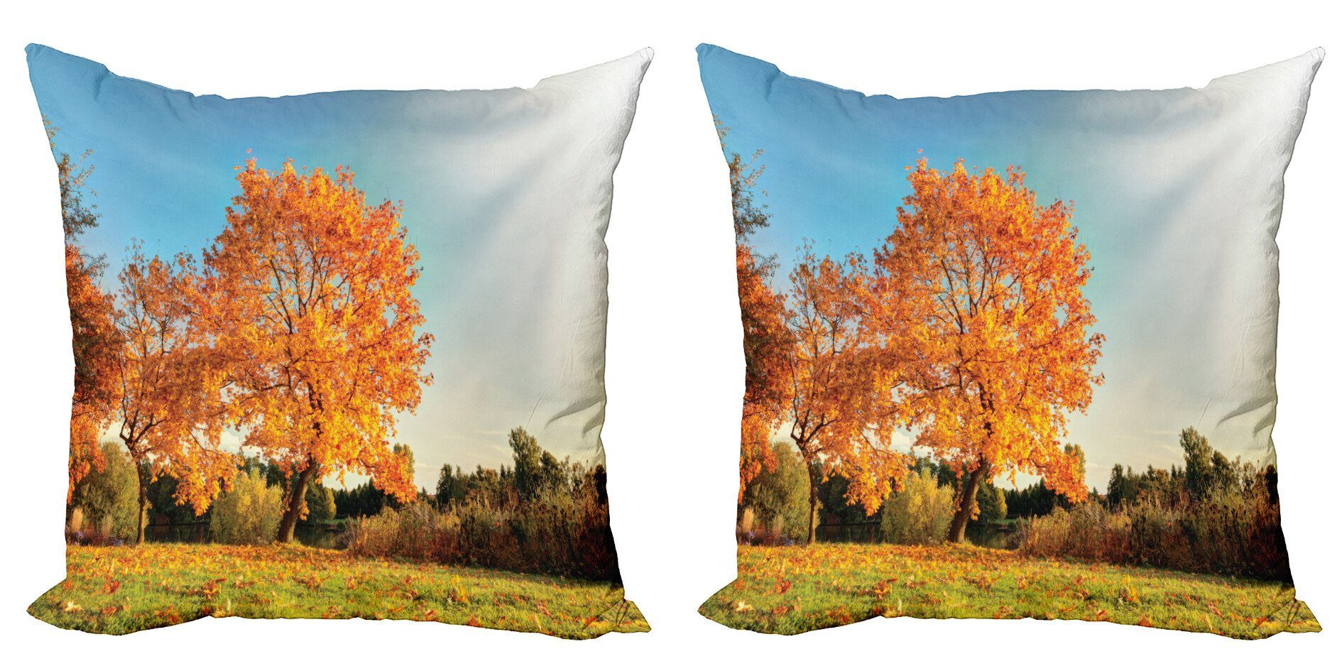 Modern Doppelseitiger Abakuhaus Digitaldruck, im (2 Stück), Accent Herbst Ahorn-Baum Kissenbezüge Natur