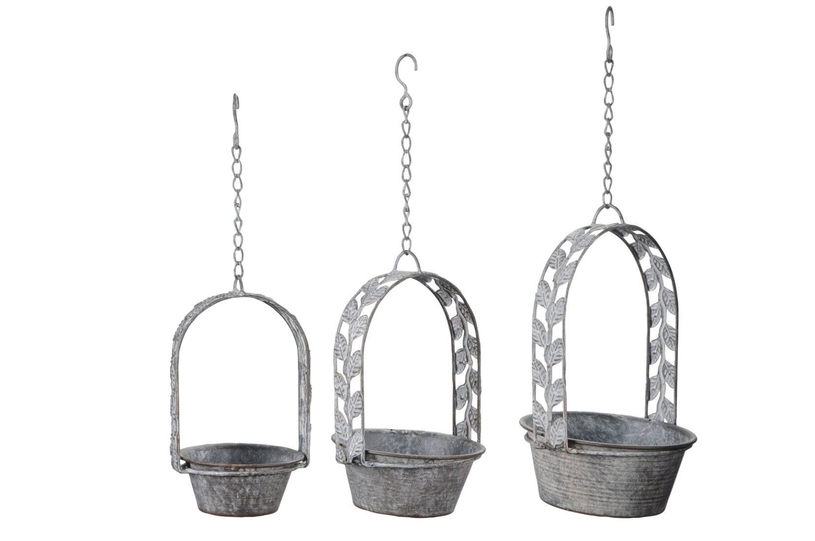 finehomegarden Blumenampel Pflanzgefäß Ampel Metall Schale zum Hängen grau 3erSet Ø14+18+20cm (Set, 3 St., 3tlg), Pflanzschale Vogeltränke Garten / Paket