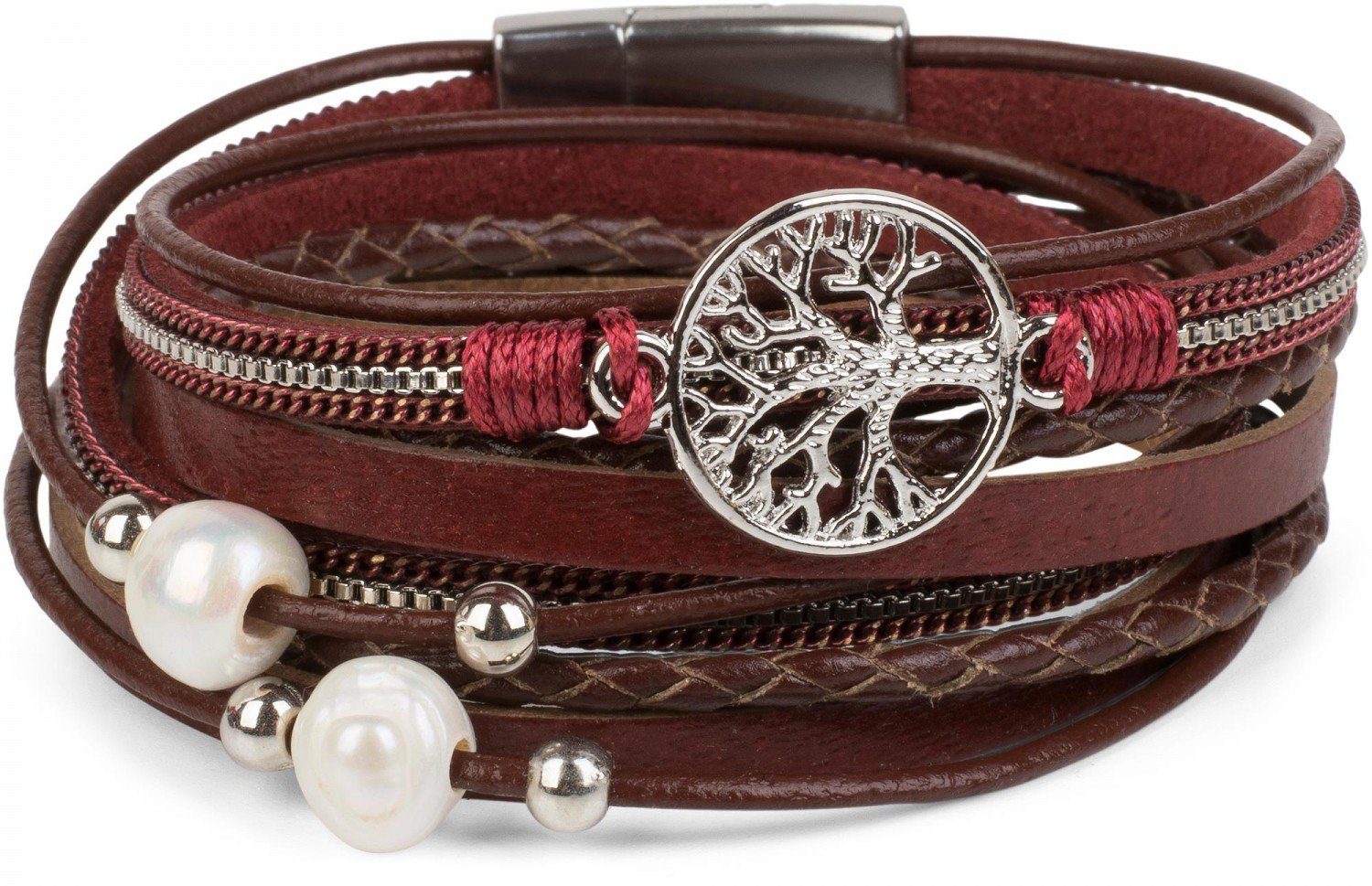 styleBREAKER Wickelarmband Wickelarmband mit Perlen, Kette & Lebensbaum (1- günstig online kaufen