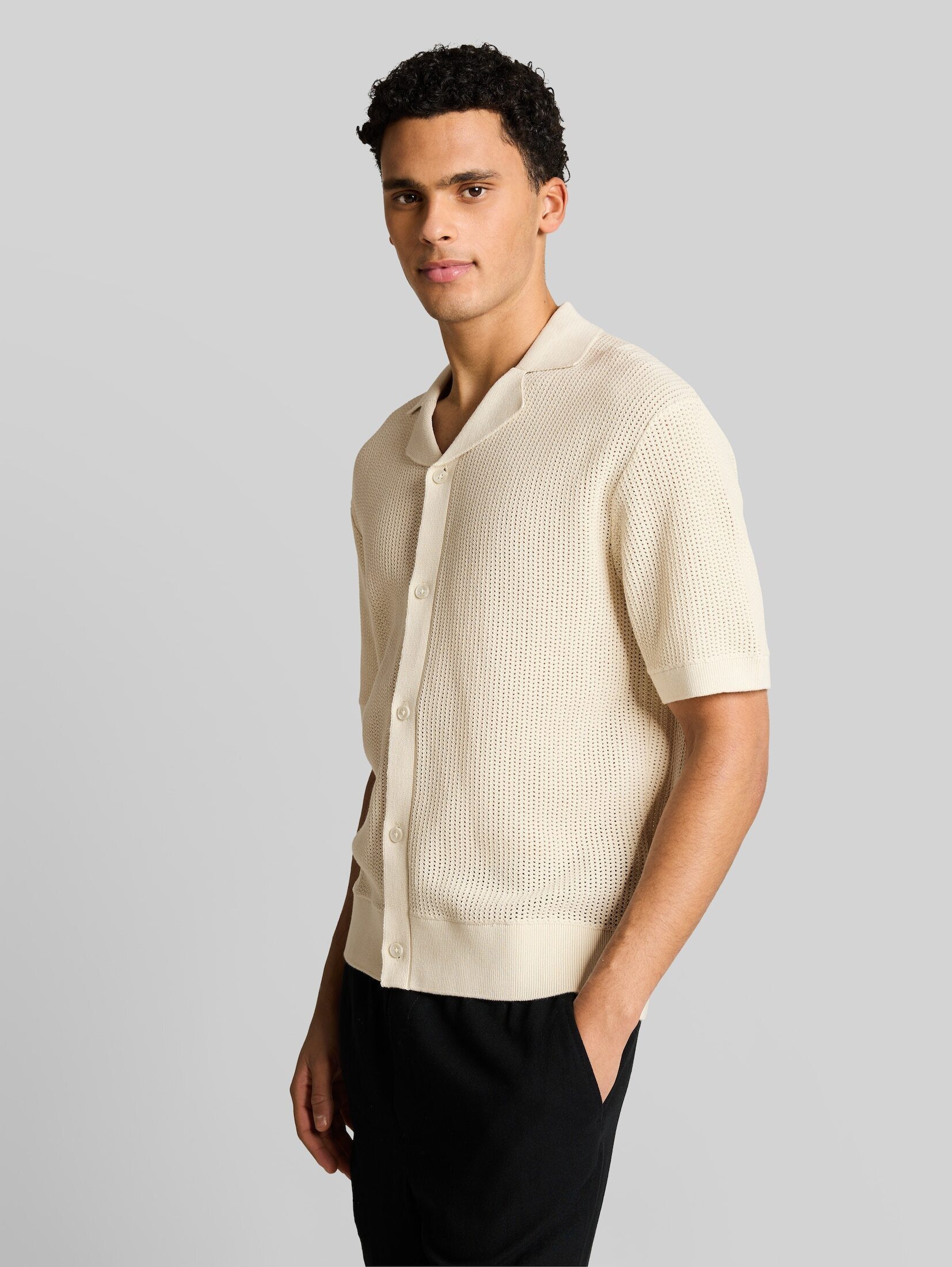 TOM TAILOR Denim Kurzarmhemd Pullover & Strickjacken Strickhemd mit Resort Kragen und Knopfleiste