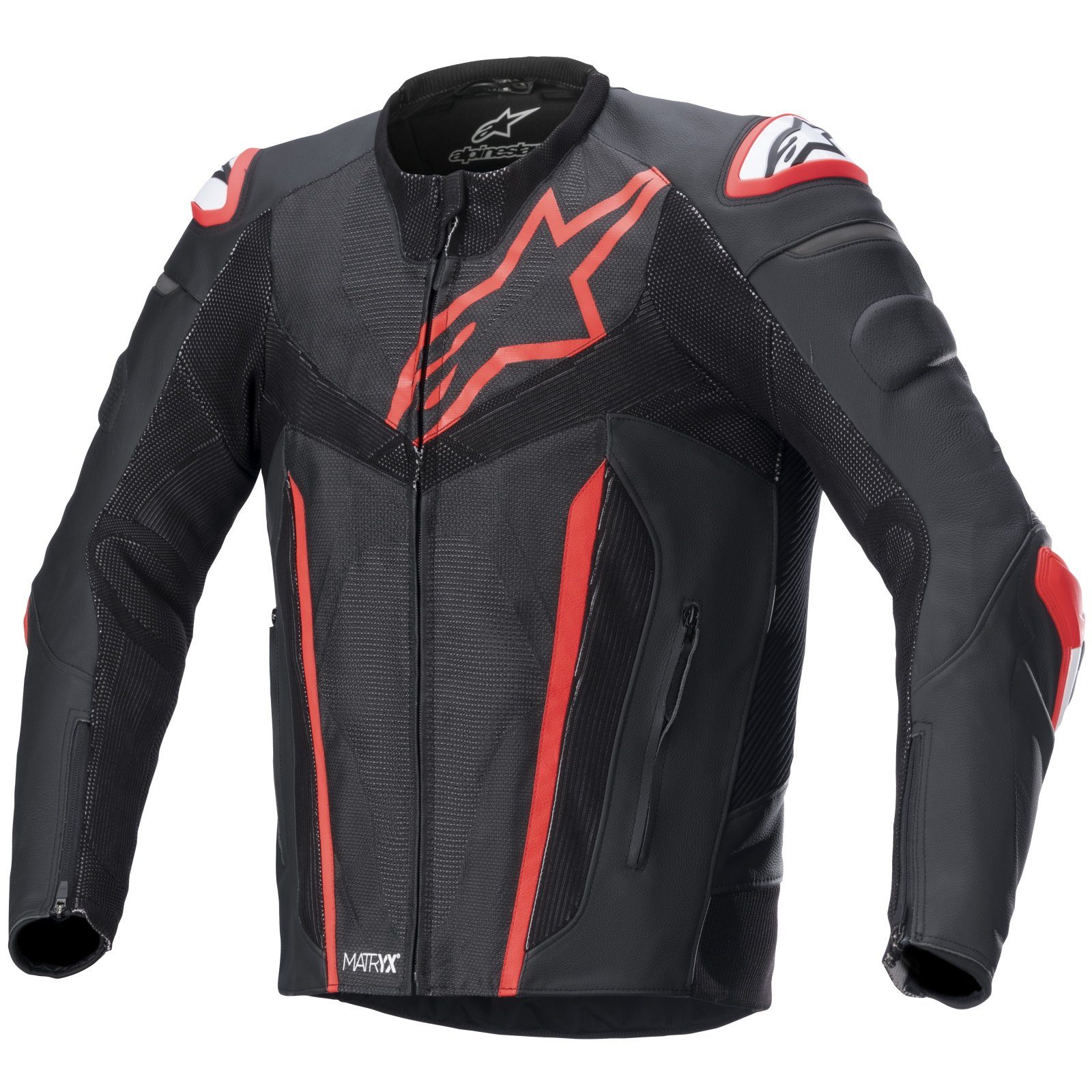 Motorradjacke Alpinestars Fusion Lederjacke Herren schwarz / fluo-rot