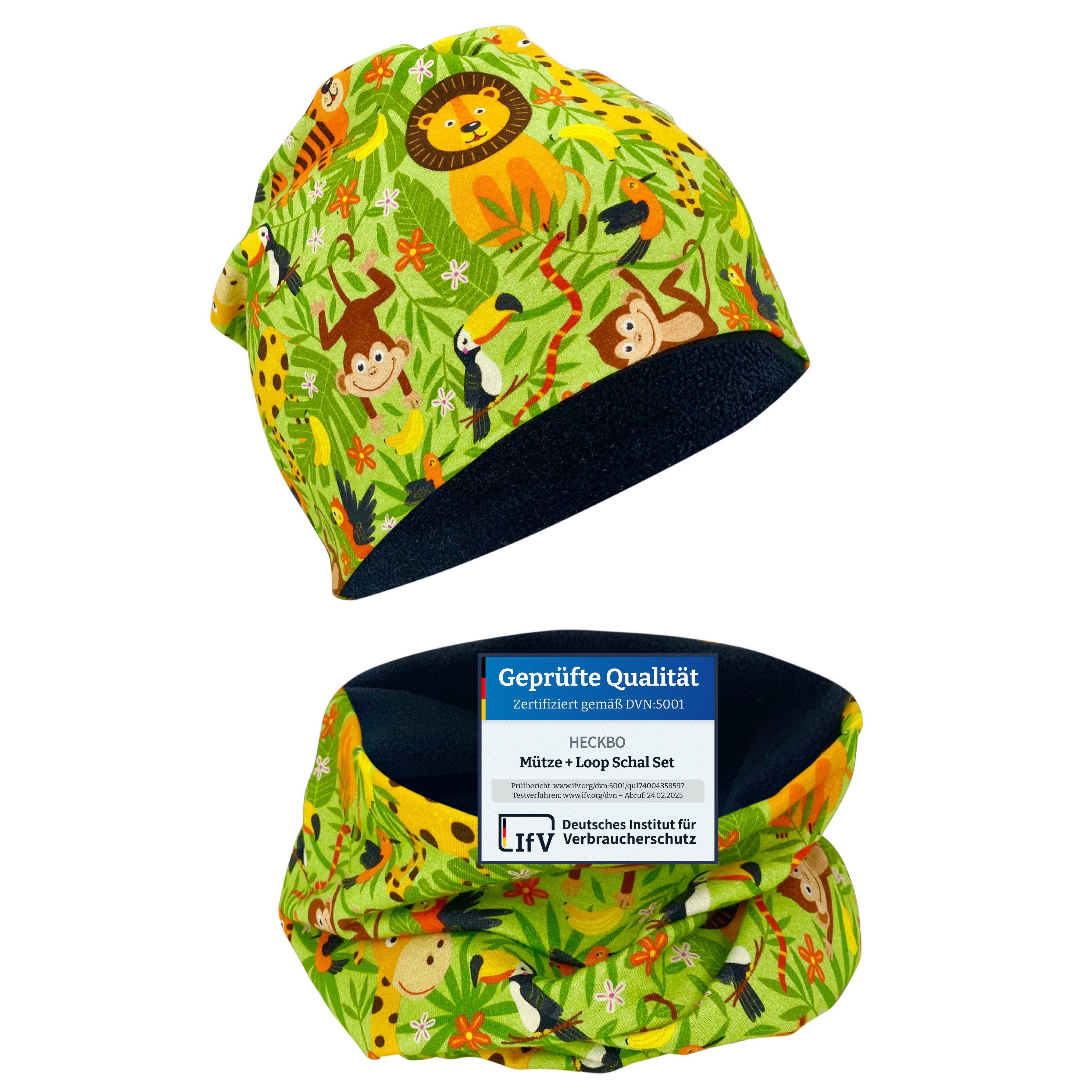 Beanie HECKBO Kinder Mädchen Jungen Beanie Mütze & Loop-Schal Set