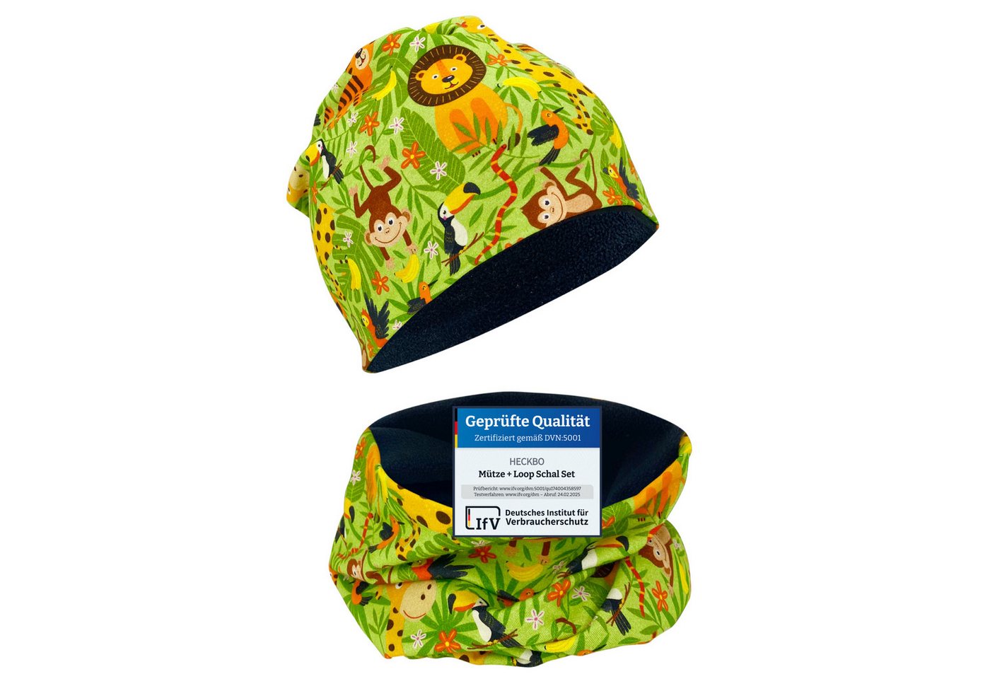 HECKBO Beanie HECKBO Kinder Mädchen Jungen Beanie Mütze & Loop-Schal Set