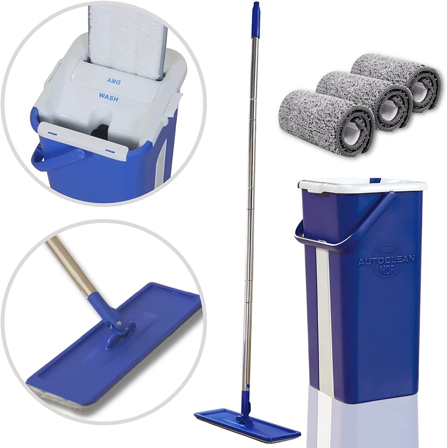 Starlyf Wischmopp Autoclean Mop Bodenwischer-Set, beutellos, selbstreinigendes Wischsystem, Doppelkammereimer, 2,7 Liter