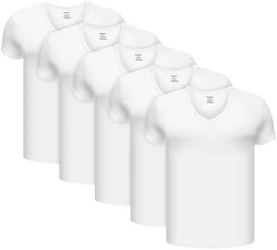BRUBAKER Unterziehshirt »Herren Unterhemd mit V-Neck - Kurzarm Shirt« (Set, 5-St., 5er-Pack) V-Ausschnitt T-Shirt aus hochwertiger Baumwolle (glatt) - Extra Lang - Regular Fit - Nahtlos