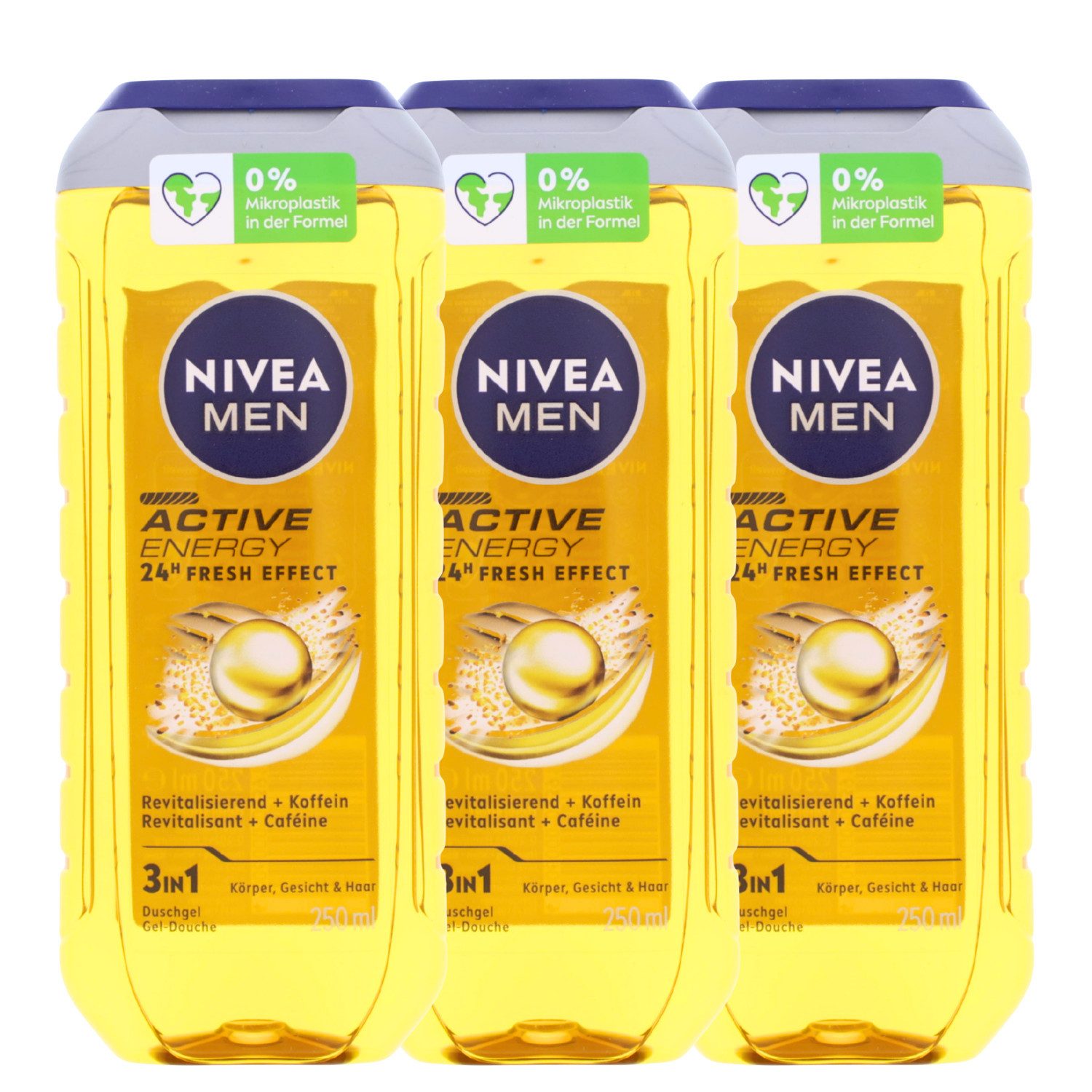 Nivea Duschgel 3 x NIVEA MEN Active Energy Duschgel je 250ml 3in1 24h Frischeeffekt