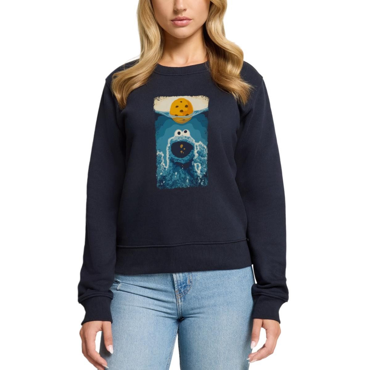 Spreadshirt Sweatshirt Sesamstraße Krümelmonster Hai Damen Premium Pullover (1-tlg)