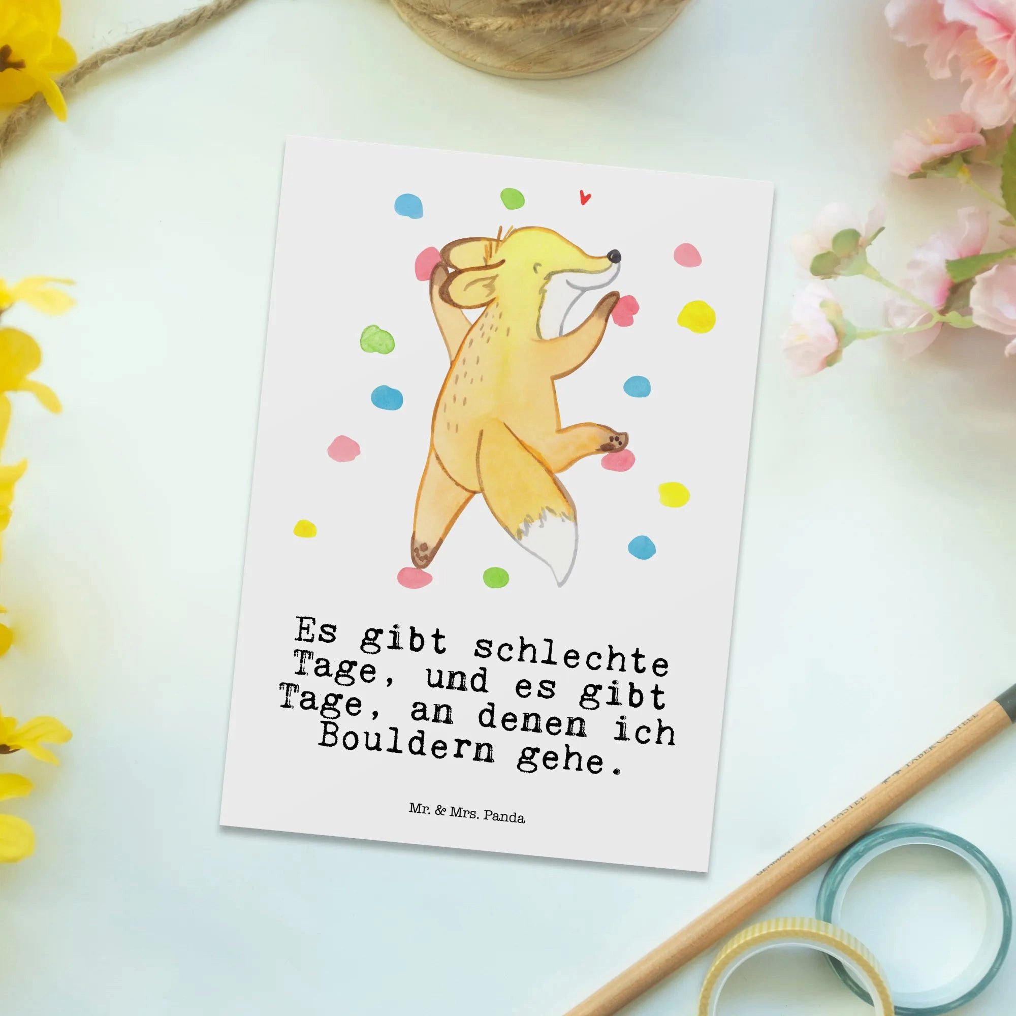 Thumbnail - Mr. & Mrs. Panda Postkarte Fuchs Bouldern - Weiß - Geschenk, Hobby, Schenken, Einladungskarten G, Glücksmomente teilen
