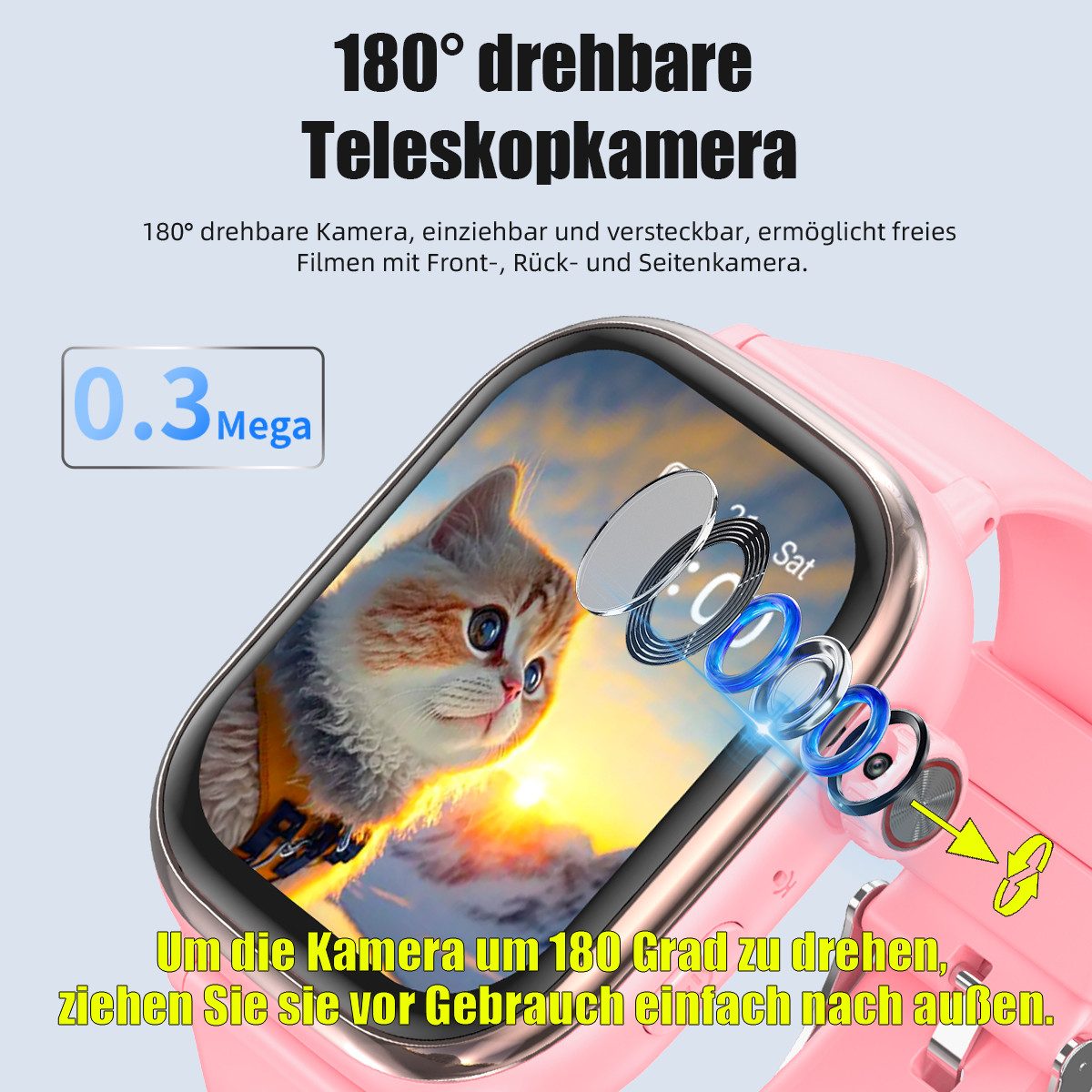 Vashoy 2026 T86 Smartwatch Kinder mit GPS Ortung kinderuhr & SIM-Karte Smartwatch (5 cm/2 Zoll, Android/4G (LTE) Mit App-Download-Funktion, 5-tlg., AMOLED-Display, Schulmodus, Schwenkbare HD-Kamera, schmaler Rand, GPS Tracker Kinder,SOS, Auflösung 368 × 448,Ein Geschenk für das Kind