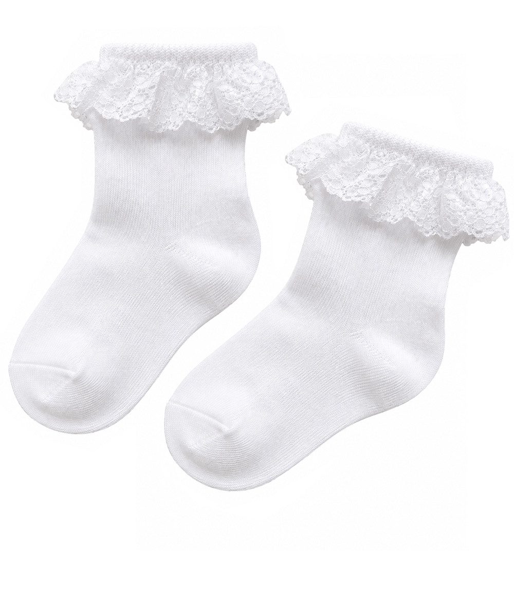 La Bortini Socken Socken mit Rüschen festlich Spitzensocken fürTaufe Einschulung (1 Paar Strümpfe mit Spitzen, in Weiß, für Babys, Mädchen, Damen, für Kinder und Erwachsene)