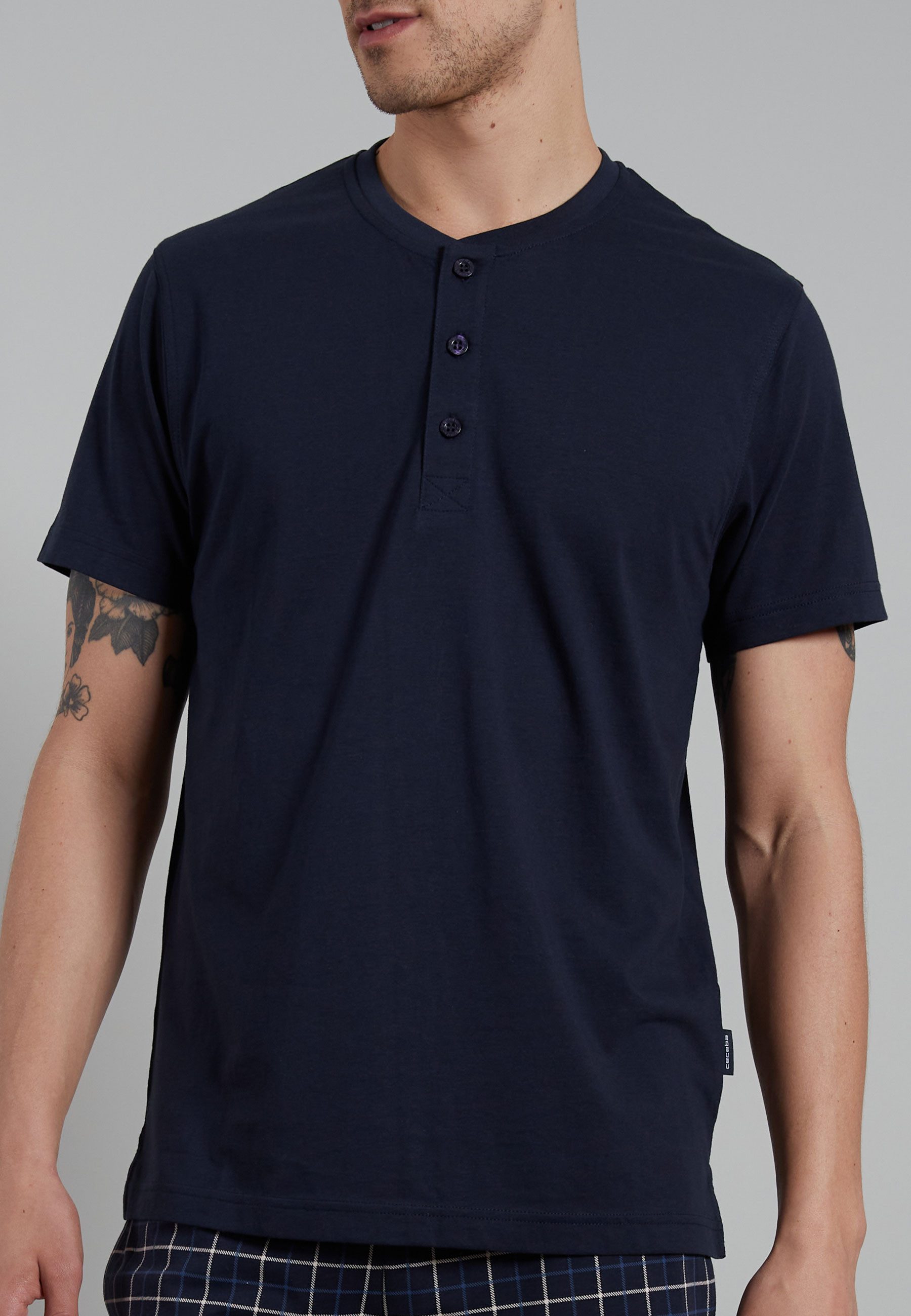 CECEBA Pyjamaoberteil Houston 31234 Button T-Shirt in reiner natürlicher Baumwoll-Qualität