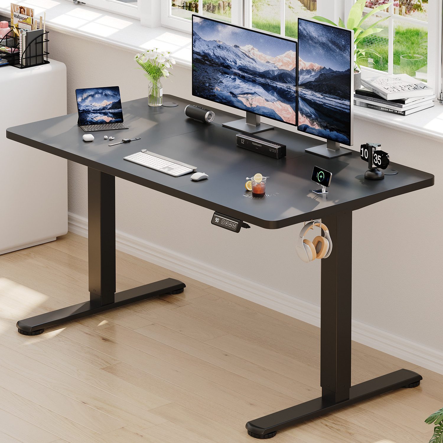 HOMALL Schreibtisch Höhenverstellbar elektrischer Memory-Funktion 100/120/140/160/180cm (Zweistufige Hohenverstellung Ergonomischer Kopfhorerhaken und Kabelhalterung)