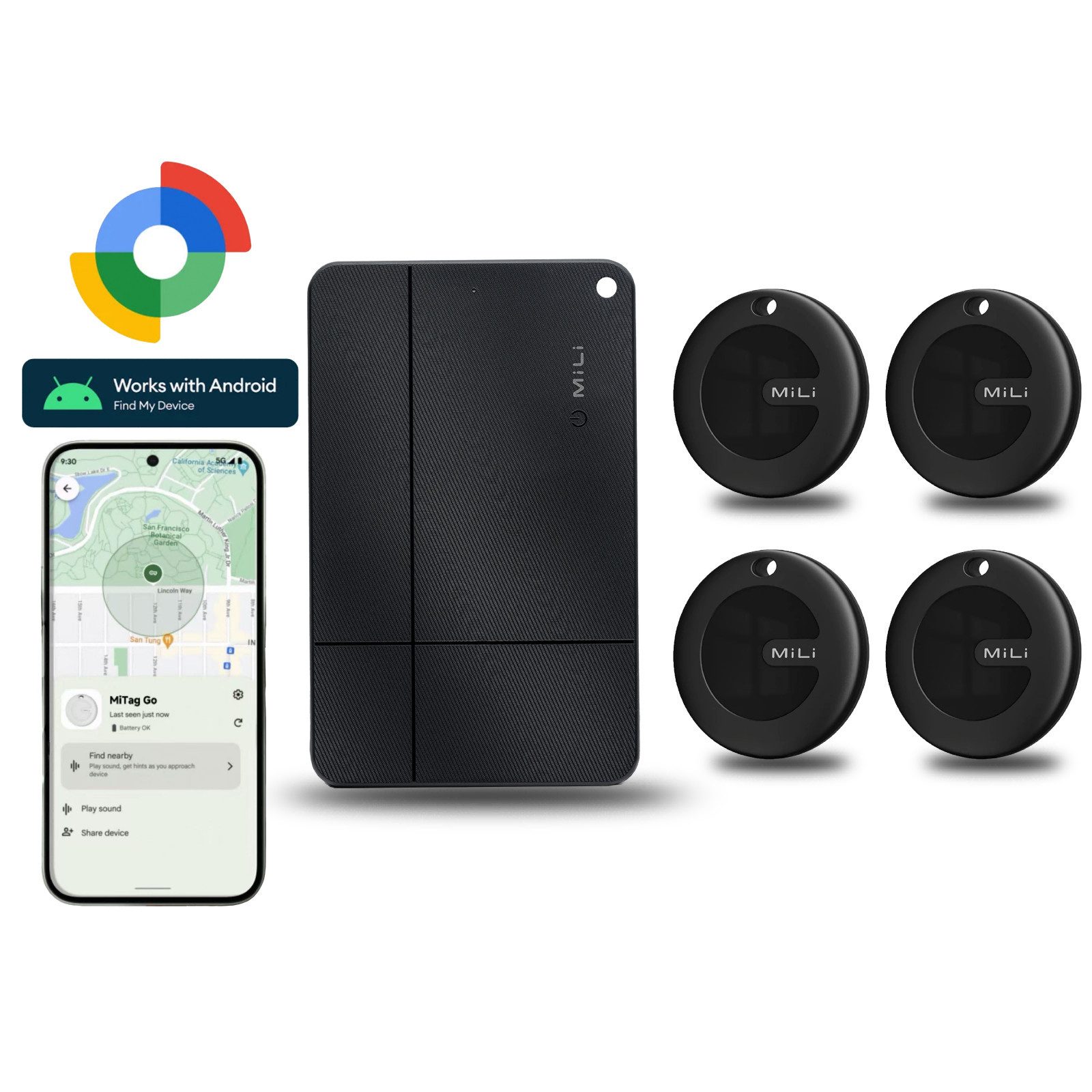 Mili Bluetooth Tracker Karte&Schlüsselfinder mit "Google Find My Device" GPS-Tracker (5-in-1 Familien-Set (4Tag+Karte):Koffer&Schlüssel–Kein Abo)