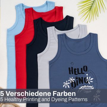 LOREZA Unterhemd 5er Set Jungen Unterhemden - Dino - Bunt (Spar-Packung, 5-St)