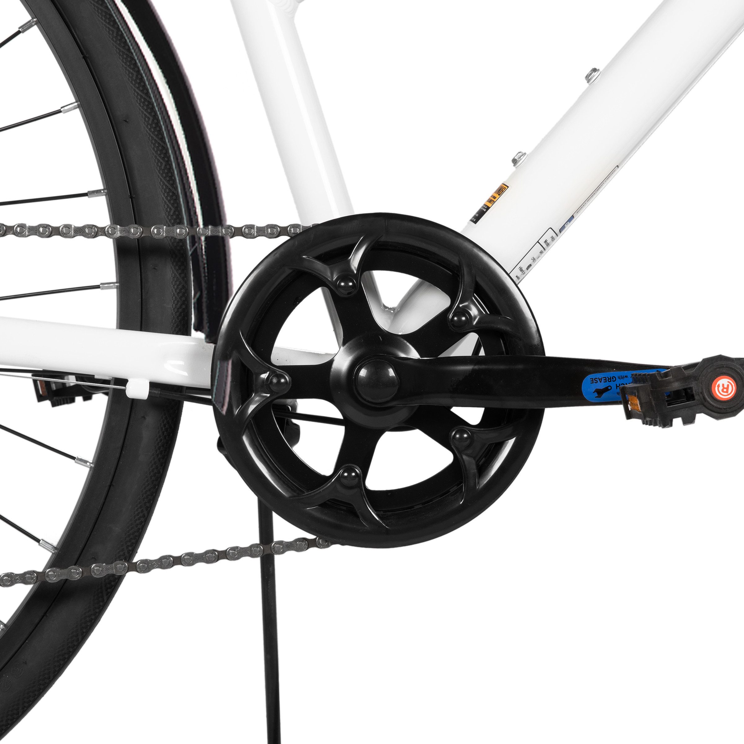 HILAND City Bike 700C Men's Women's Student Aluminum Alloy Commuter City Bike, 7-Speed, with Mudguards, Luggage Rack, Mechanical Disc Brakes