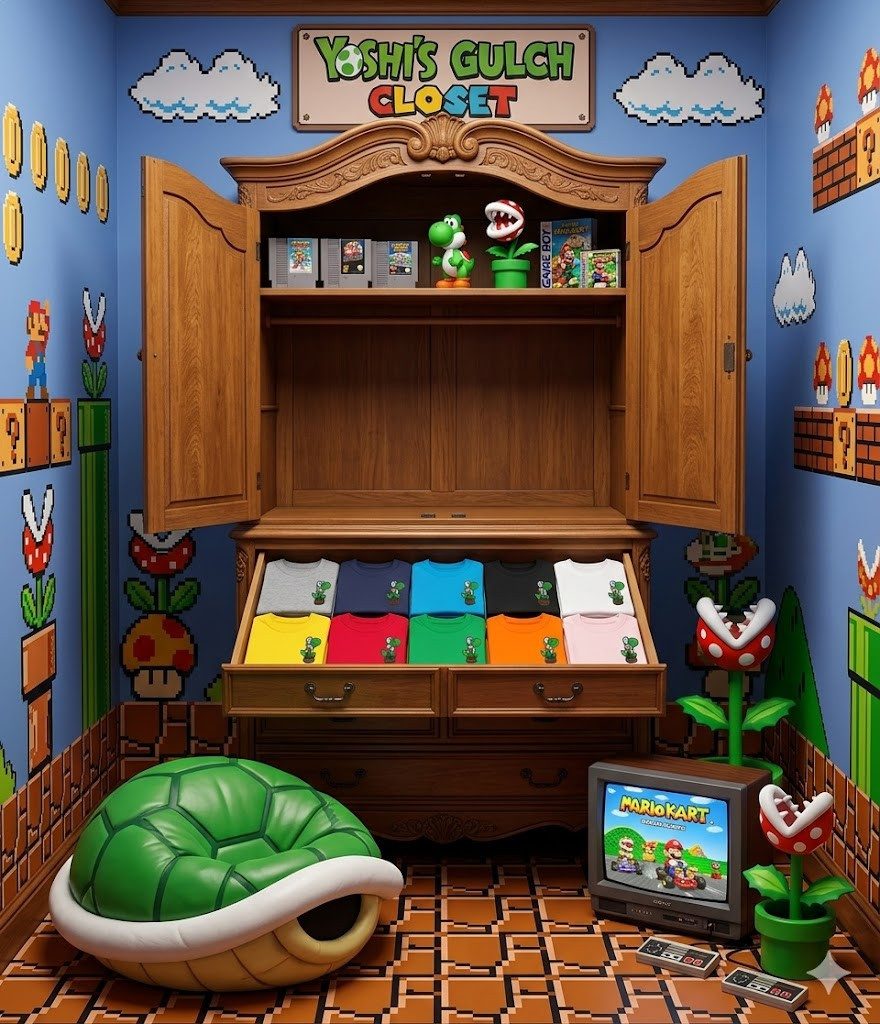 Blondie & Brownie T-Shirt Yoshi Baby Patch Kinder T Shirt Mario Luigi Retro Gamer Design Edition (Einzelset, Einzelartikel) Yoshi Retro Patch Kids Edition