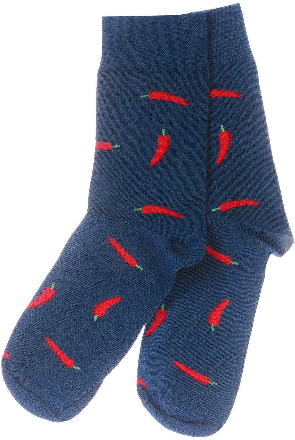 Martinex Freizeitsocken 1 Paar Socken lustige bunte witzige Strümpfe in Blau mit Chilischoten Themensocken 33 34 35 36 37 38 39 40 41 42 43 44 45 46