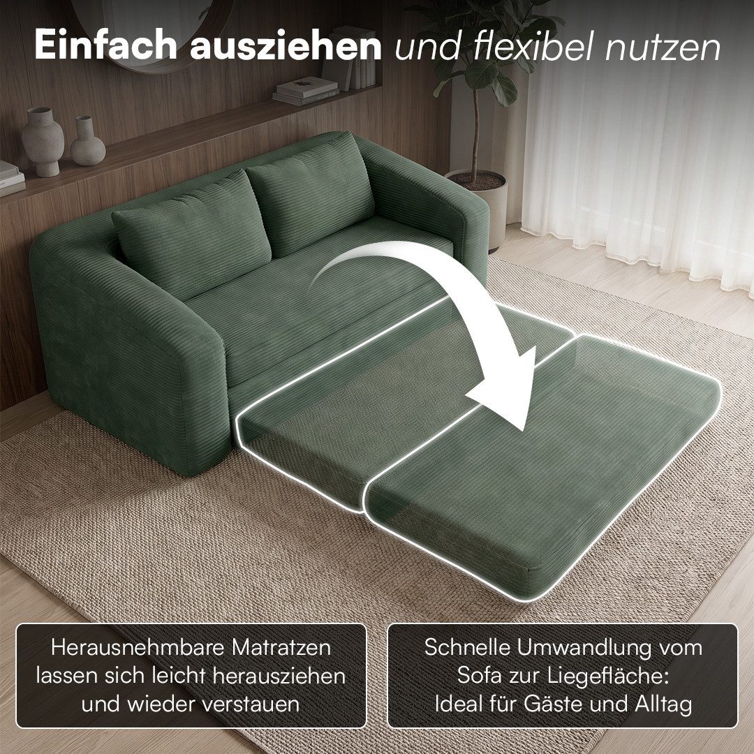 skølm Schlafsofa & Schlafsessel Fjäll mit Kissen, ohne Aufbau, vakuumverpackt, dunkelgrün, Klappsofa 182x100x70 cm, Cordsofa – Bild 4 von 5