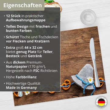 Platzset, Tischsets I Platzset - Bayern Oktoberfest Hüt mit Brezeln und Blümchen, Tischsetmacher, (aus Naturpapier in Aufbewahrungsmappe, 12-St., 44 x 32 cm braun), Made in Germany