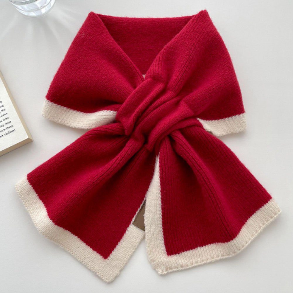 LAKKEC Modeschal Kurzer Strickschal Mode einfarbig weich glatt Damen Winter Warm Schal, 26×88 Rot