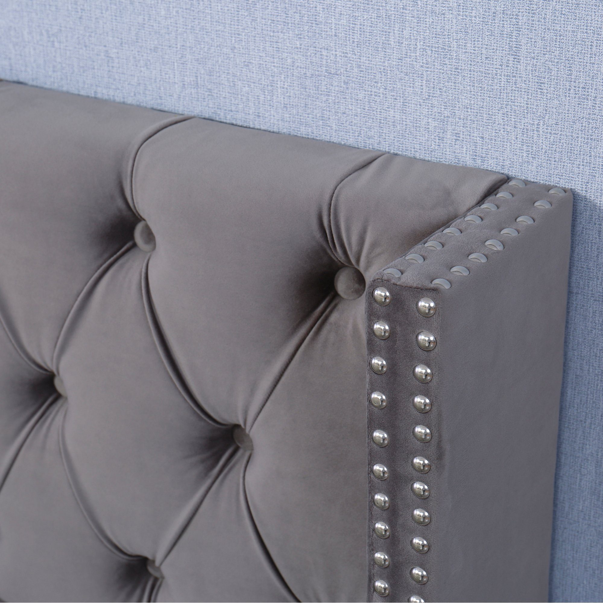 Boxspringbett, Hydraulisches Polsterbett Doppelbett mit Bettkasten und Lattenrost, 180 x 200 cm Funktionsbett, Grau Samtbezug, Gepolstertes Kopfteil, ohne Matratze