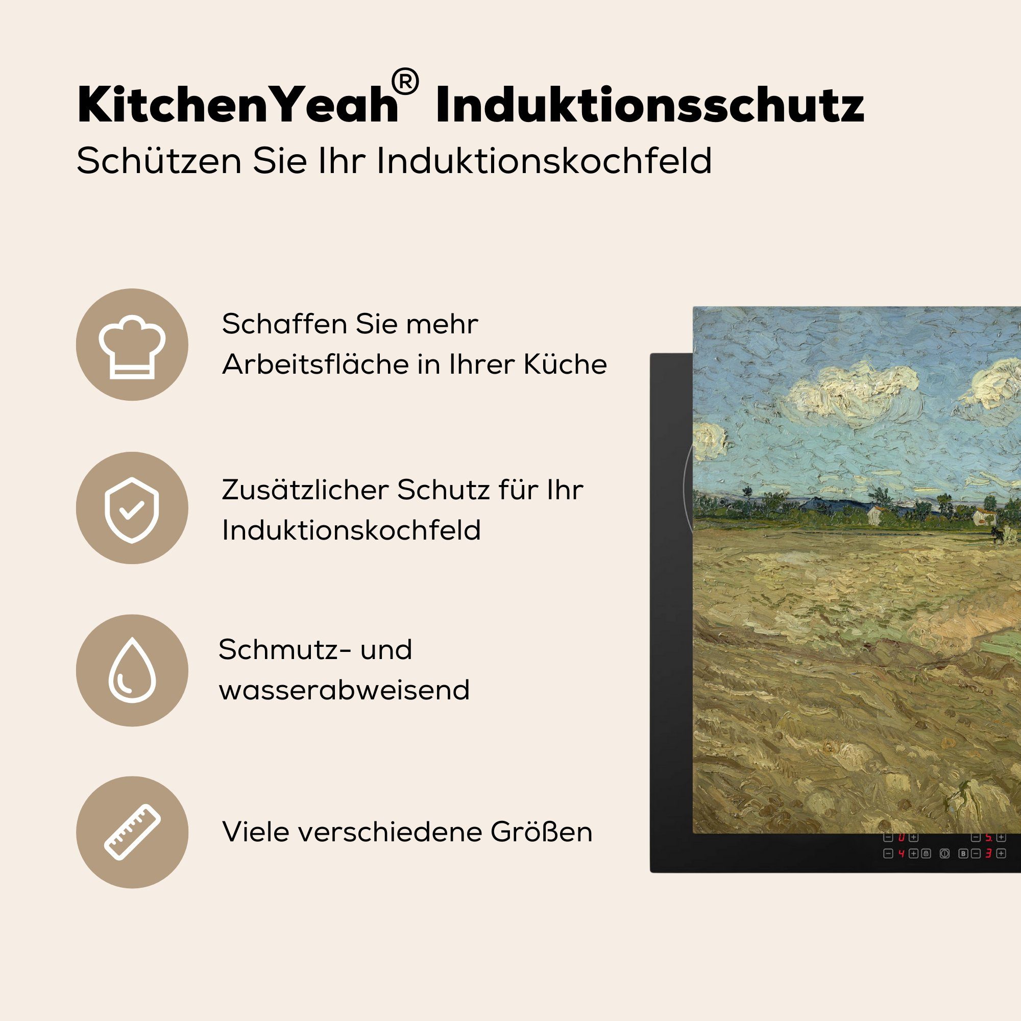 Gepflügte van küche, Gogh, Schutz tlg), Ceranfeldabdeckung Vincent Vinyl, für Herdblende-/Abdeckplatte MuchoWow Felder - cm, 71x52 (1 die Induktionskochfeld
